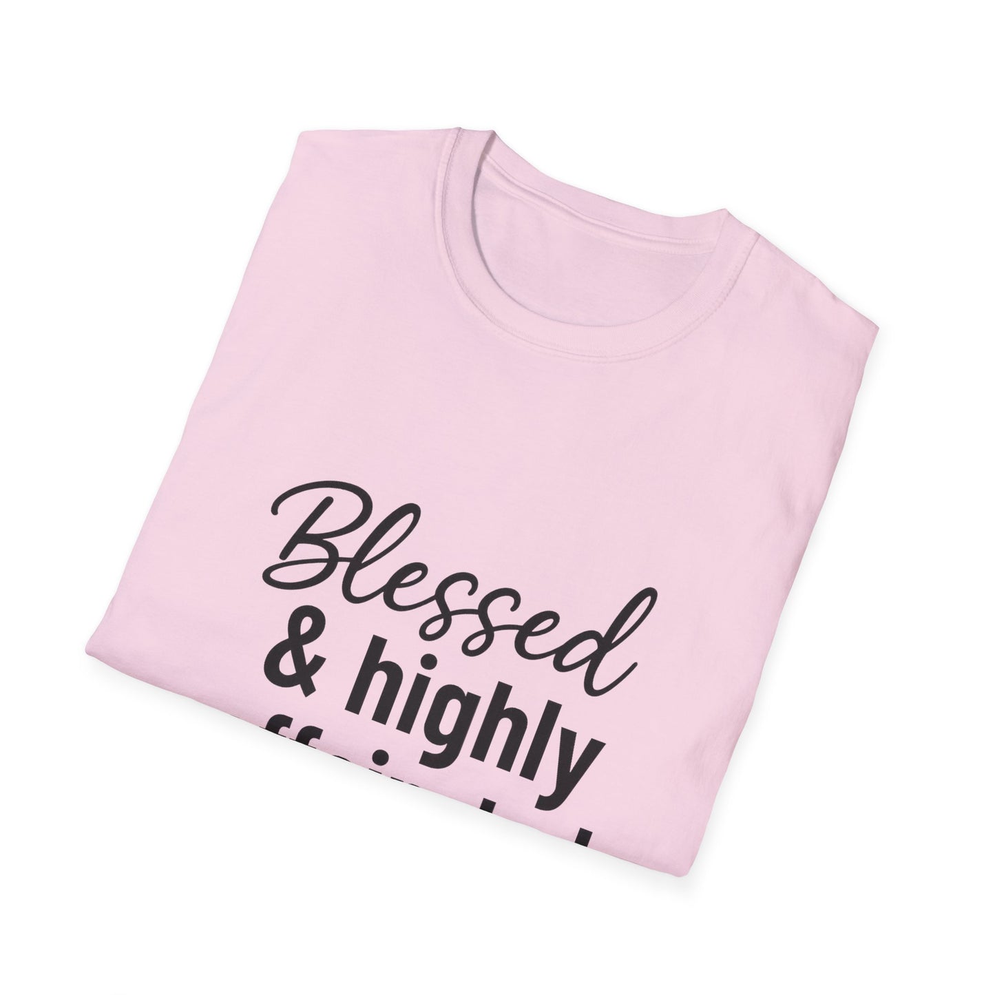 Blessed & Highly Caffeinated T-Shirt – Funny Christian Coffee Lover Tee with Black Lettering