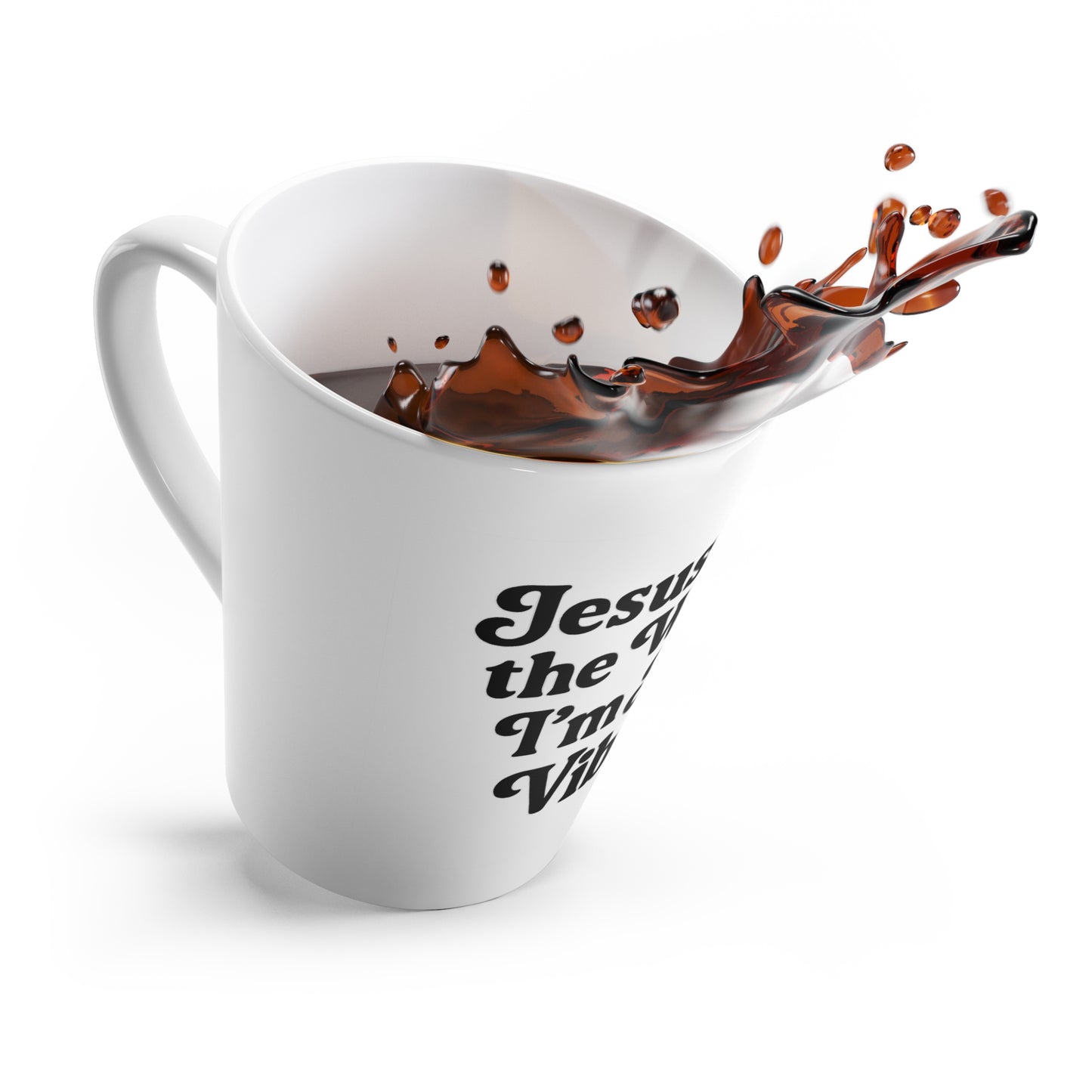 "Jesus Took the Wheel. I'm Just Vibin." Latte Mug – Funny Faith-Based Mug for Coffee Lovers & Spiritual Chill Vibes