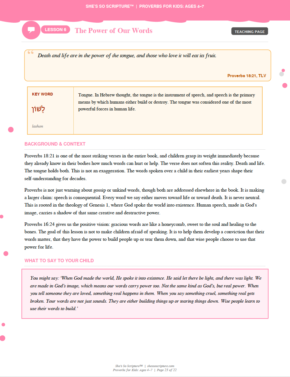 Proverbs for Kids: Ages 4–7 | 6-Lesson Family Curriculum with Coloring Pages, Hebrew Word Studies & Memory Verse Activities
