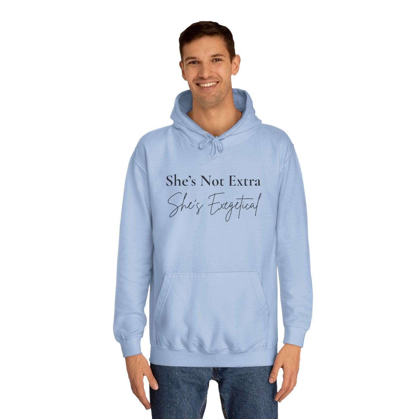 She’s Not Extra. She’s Exegetical. – Black Lettering Christian Hoodie for the Bible-Loving Babe