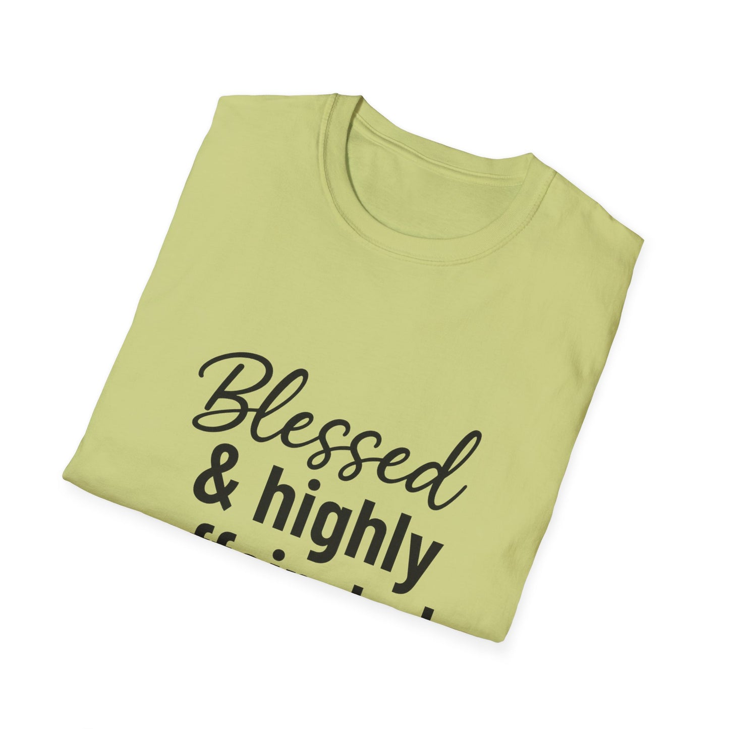 Blessed & Highly Caffeinated T-Shirt – Funny Christian Coffee Lover Tee with Black Lettering