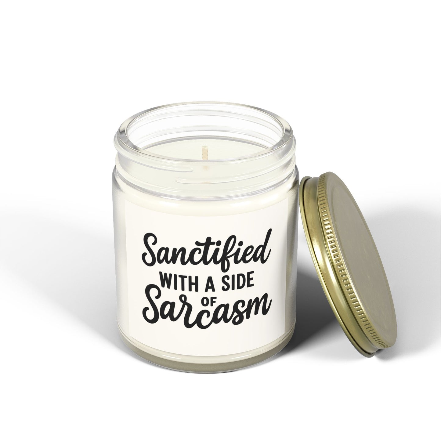 Sanctified with a Side of Sarcasm Candle – 4oz Scented Coconut Apricot Wax, Funny Christian Gift, Faith-Based Home Decor