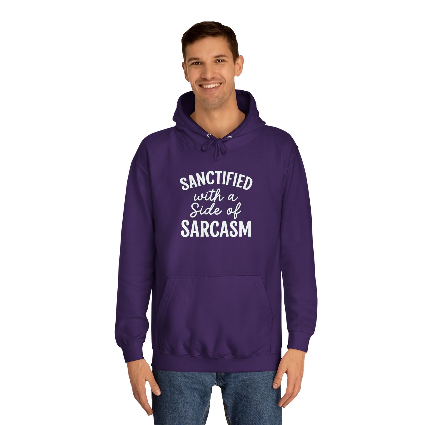Sanctified with a Side of Sarcasm Hoodie – White Lettering | Funny Christian Hoodie for Sassy Believers & Cozy Faith Vibes