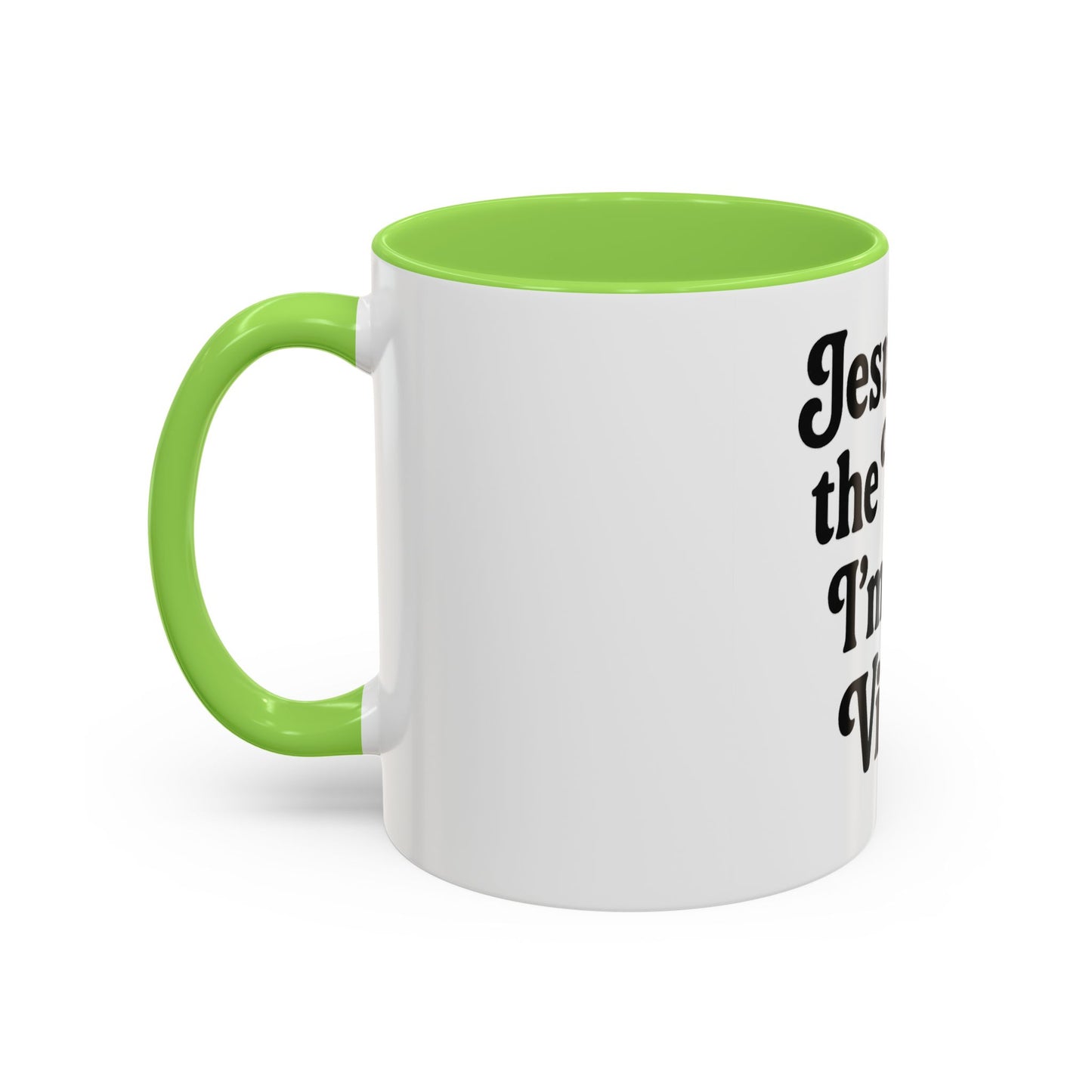 "Jesus Took the Wheel. I'm Just Vibin." Coffee Mug – Funny Faith-Based Mug for Relaxed Mornings & Spiritual Sass