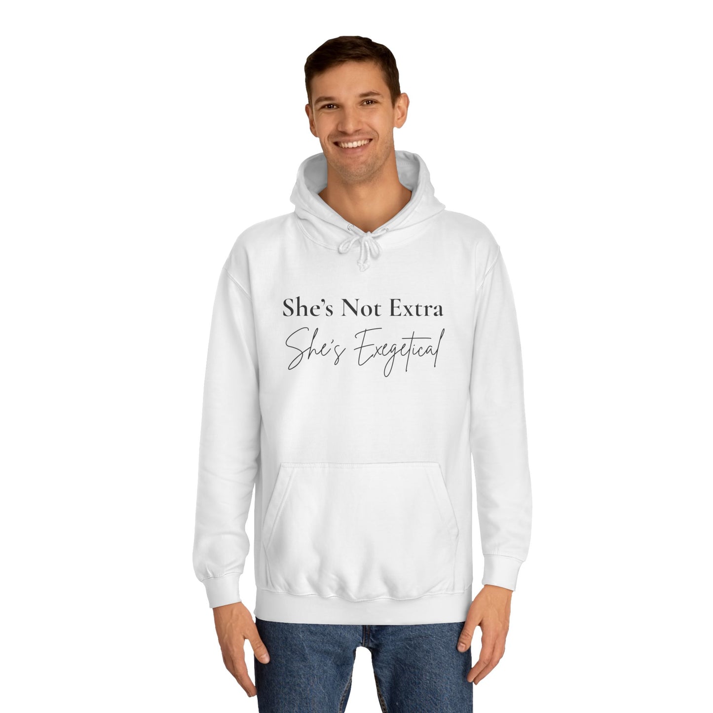 She’s Not Extra. She’s Exegetical. – Black Lettering Christian Hoodie for the Bible-Loving Babe