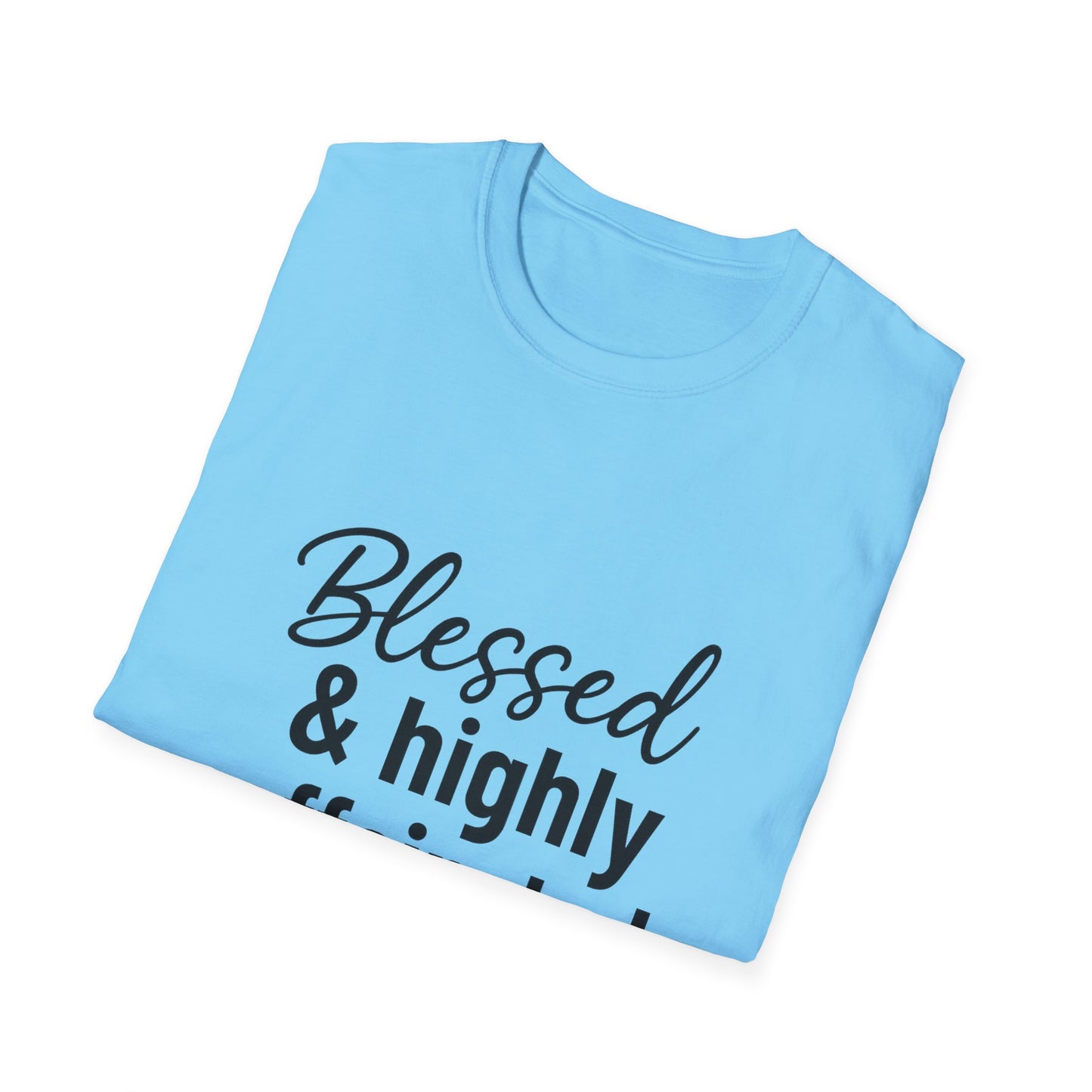 Blessed & Highly Caffeinated T-Shirt – Funny Christian Coffee Lover Tee with Black Lettering
