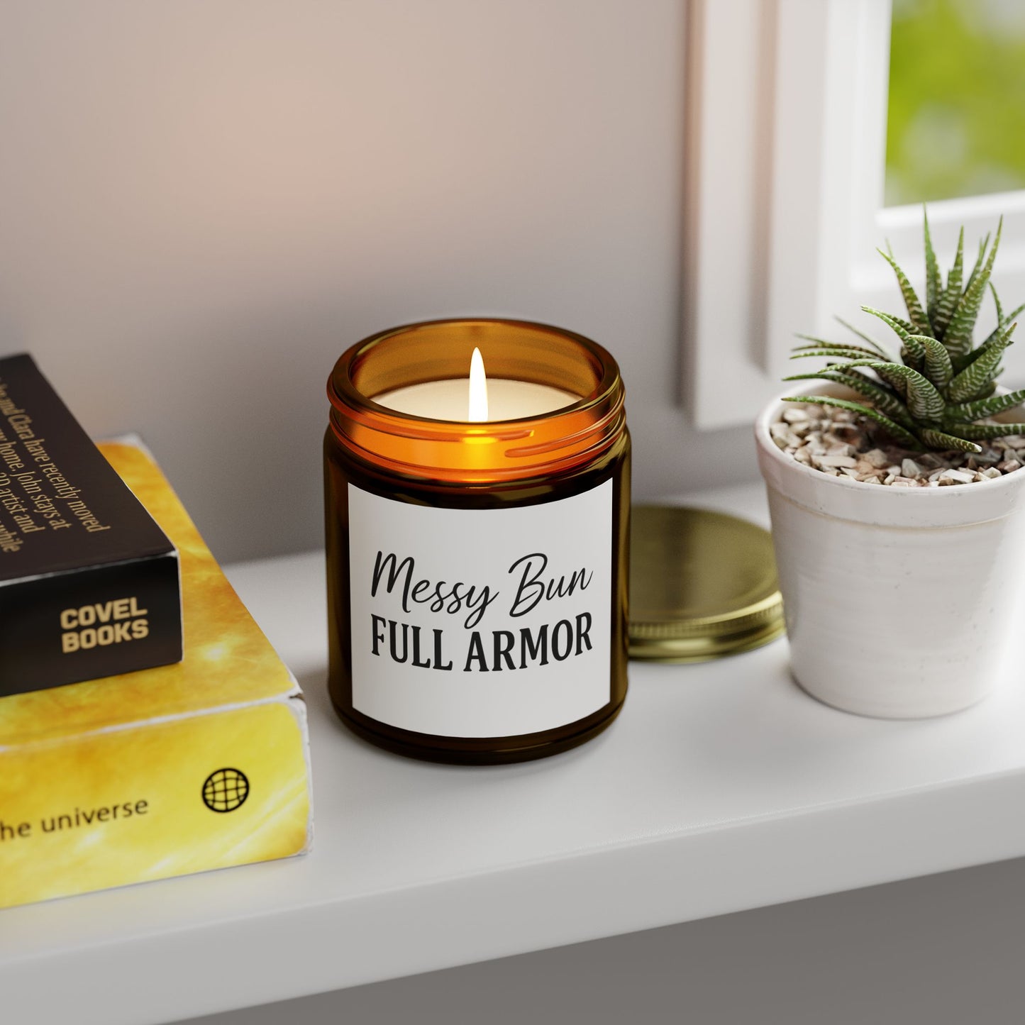 "Messy Bun. Full Armor." Scented Candle – Faith-Filled Aromatherapy for Fierce, God-Loving Women