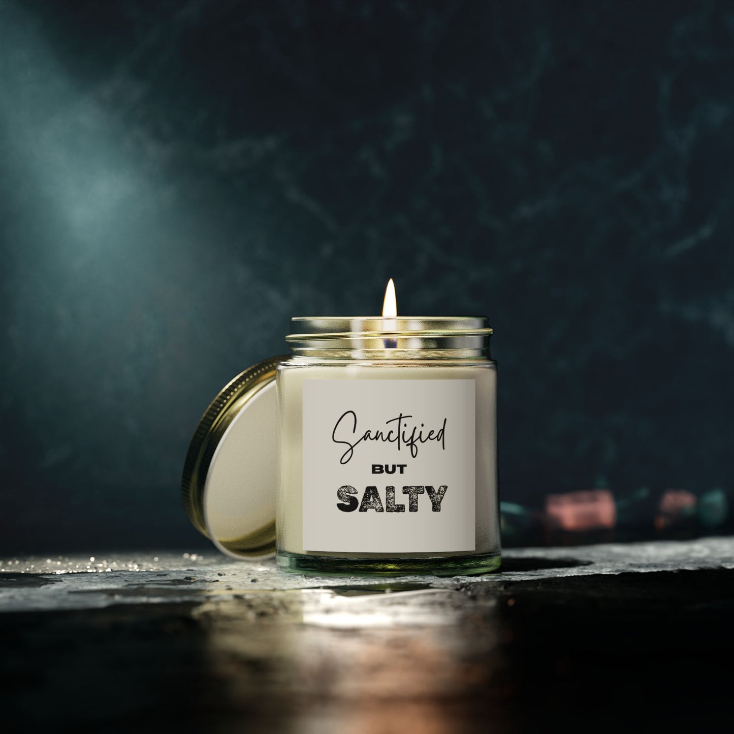 "Sanctified but Salty" Scented Candle – 4oz Coconut Apricot Wax, Funny Christian Gift, Faith-Based Home Decor with Attitude