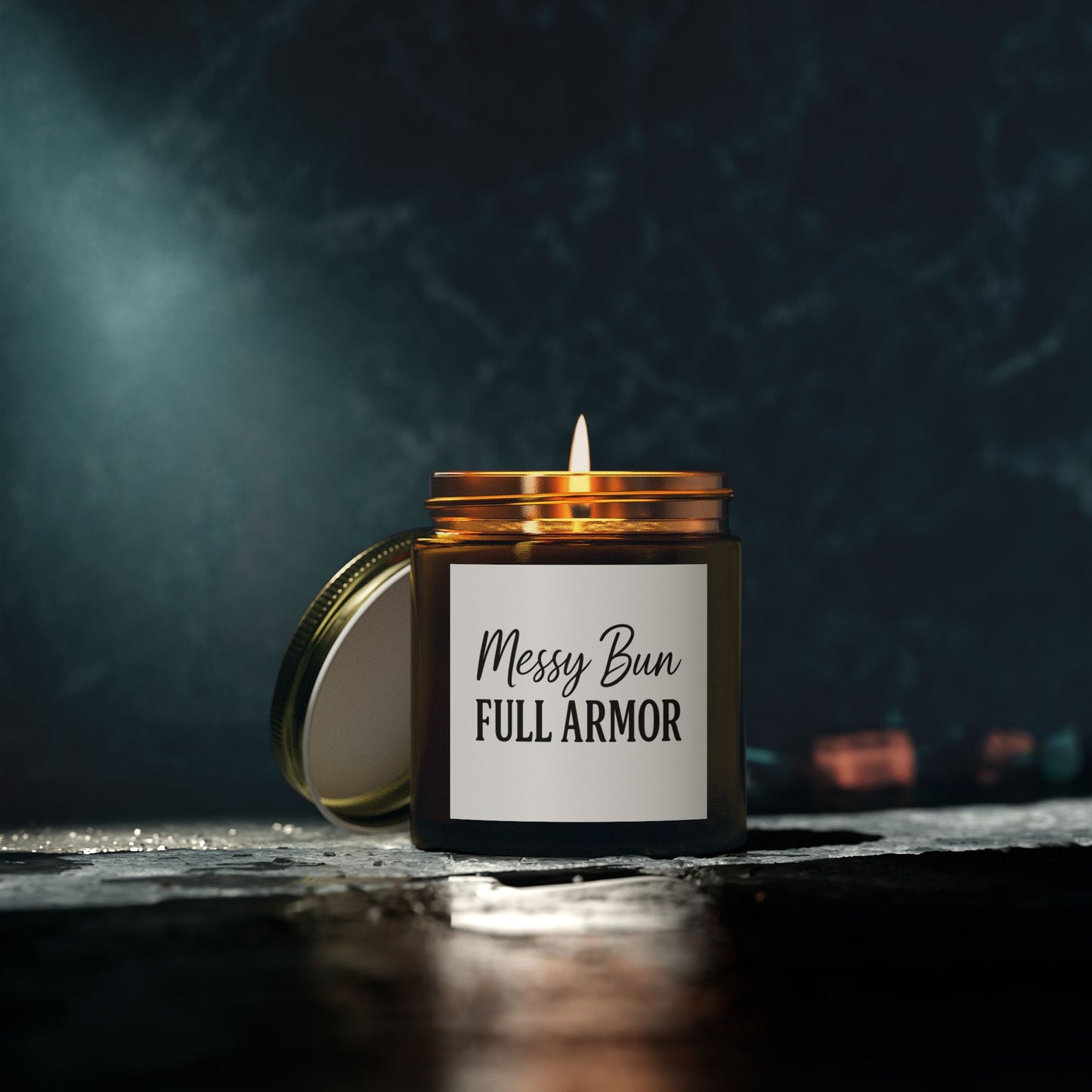 "Messy Bun. Full Armor." Scented Candle – Faith-Filled Aromatherapy for Fierce, God-Loving Women