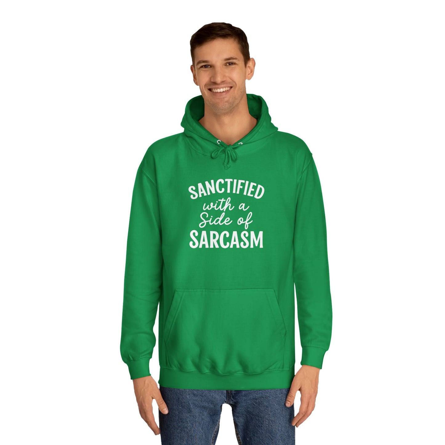 Sanctified with a Side of Sarcasm Hoodie – White Lettering | Funny Christian Hoodie for Sassy Believers & Cozy Faith Vibes