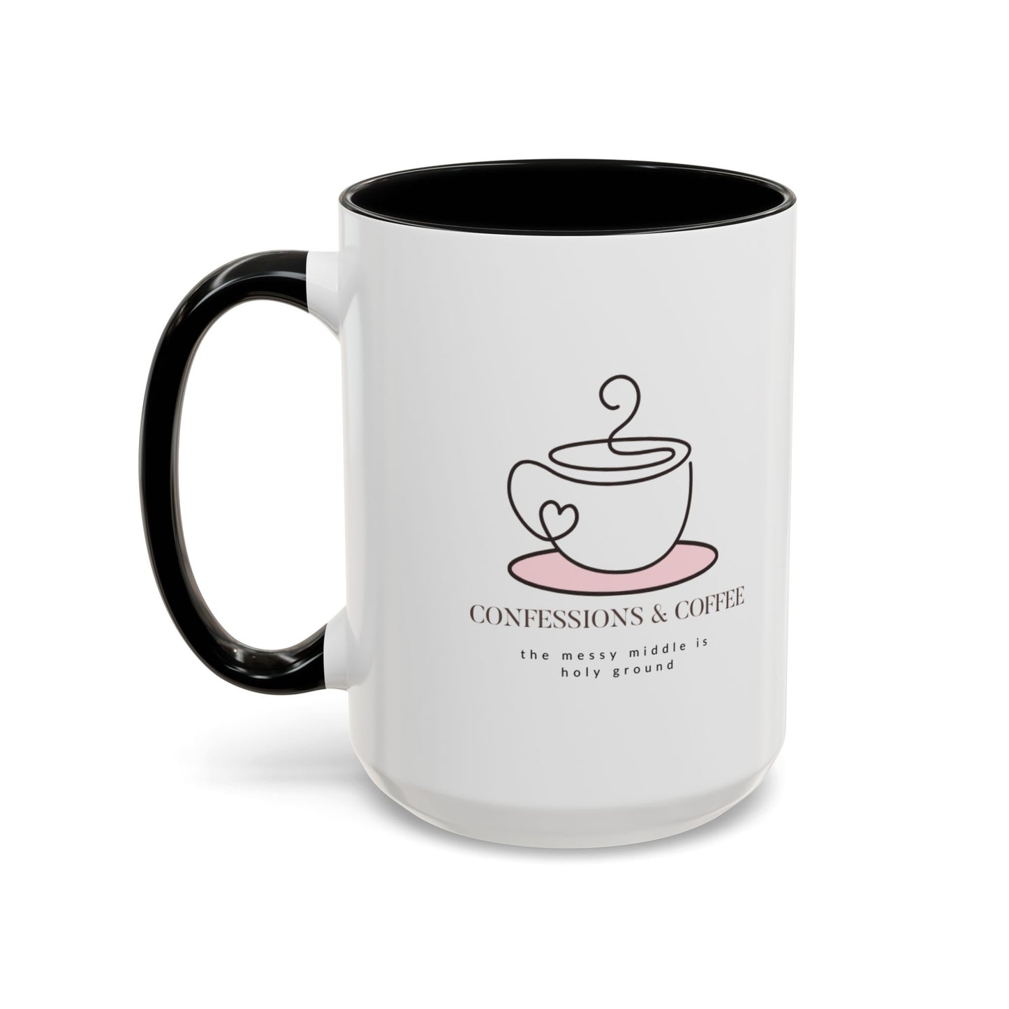 Confessions & Coffee Accent Mug - Inspirational Quote Coffee Cup for Cozy Mornings, Gift for Coffee Lovers, Home Decor