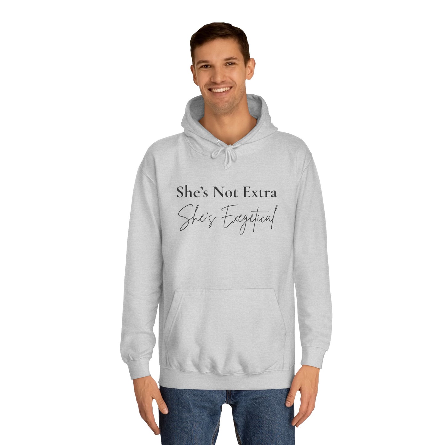 She’s Not Extra. She’s Exegetical. – Black Lettering Christian Hoodie for the Bible-Loving Babe