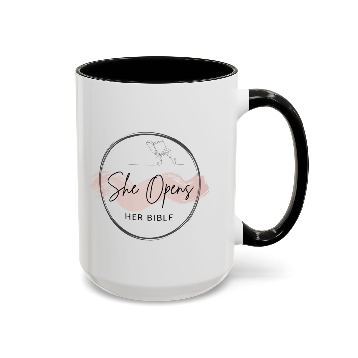 She Opens Her Bible™ Accent Coffee Mug – Faith-Inspired Ceramic Mug in 11oz & 15oz
