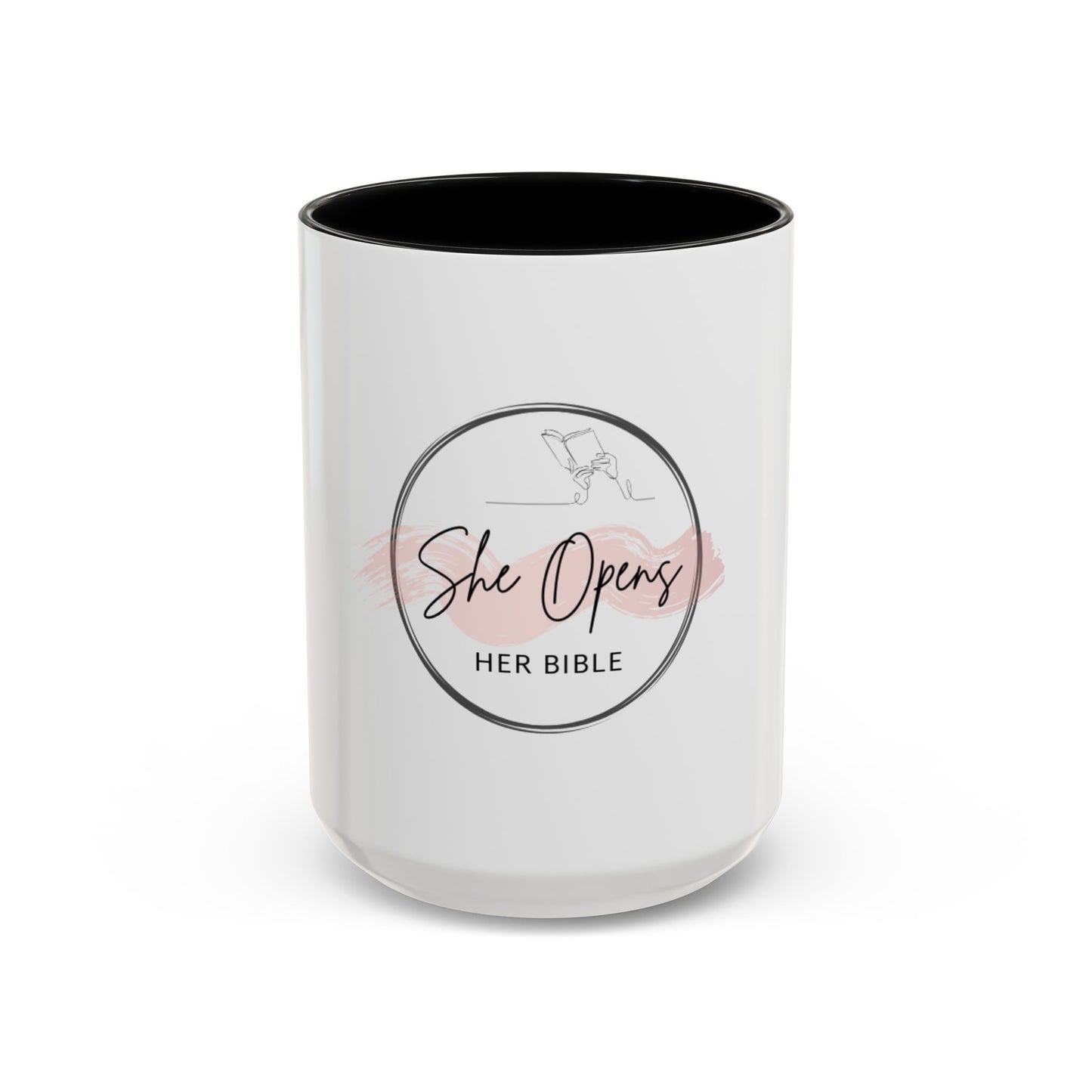 She Opens Her Bible™ Accent Mug (11 oz & 15 oz) – Faith‑Inspired Ceramic Coffee Cup