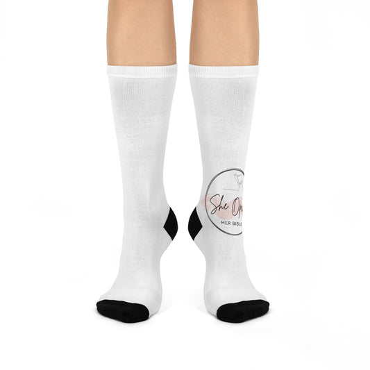 She Opens Her Bible™ Cushioned Crew Socks – Faith-Inspired Comfort for Everyday Wear