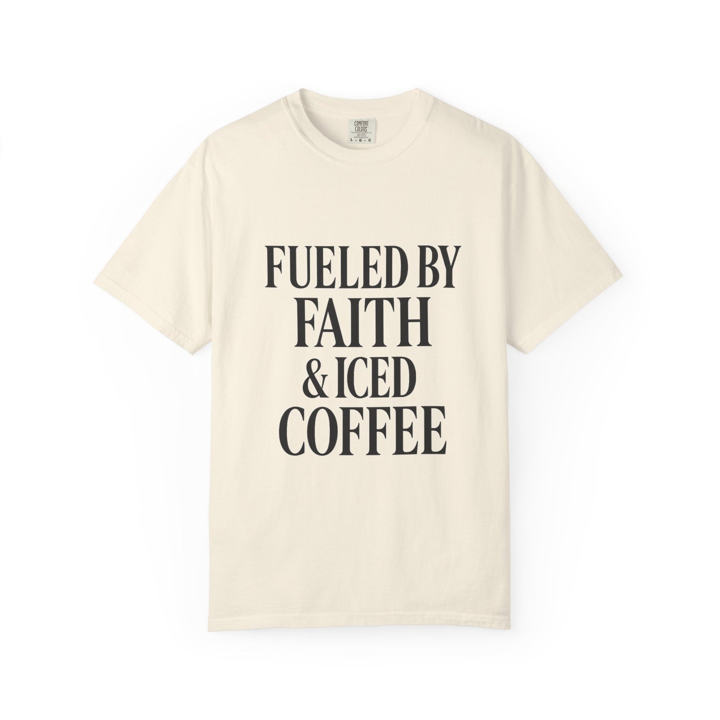 I Run on Faith & Iced Coffee Tee – Round‑Neck Unisex Shirt • Caffeine + Conviction