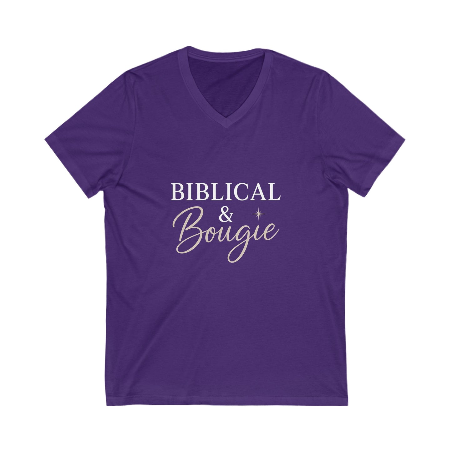 "Biblical & Bougie" V-Neck T-Shirt – Faith-Filled Fashion Tee for Fierce, God-Loving Women