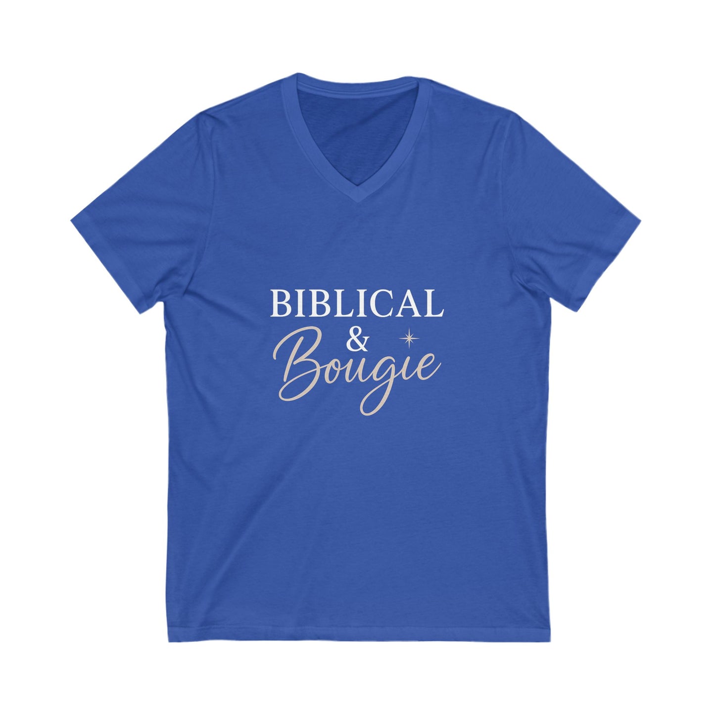 "Biblical & Bougie" V-Neck T-Shirt – Faith-Filled Fashion Tee for Fierce, God-Loving Women