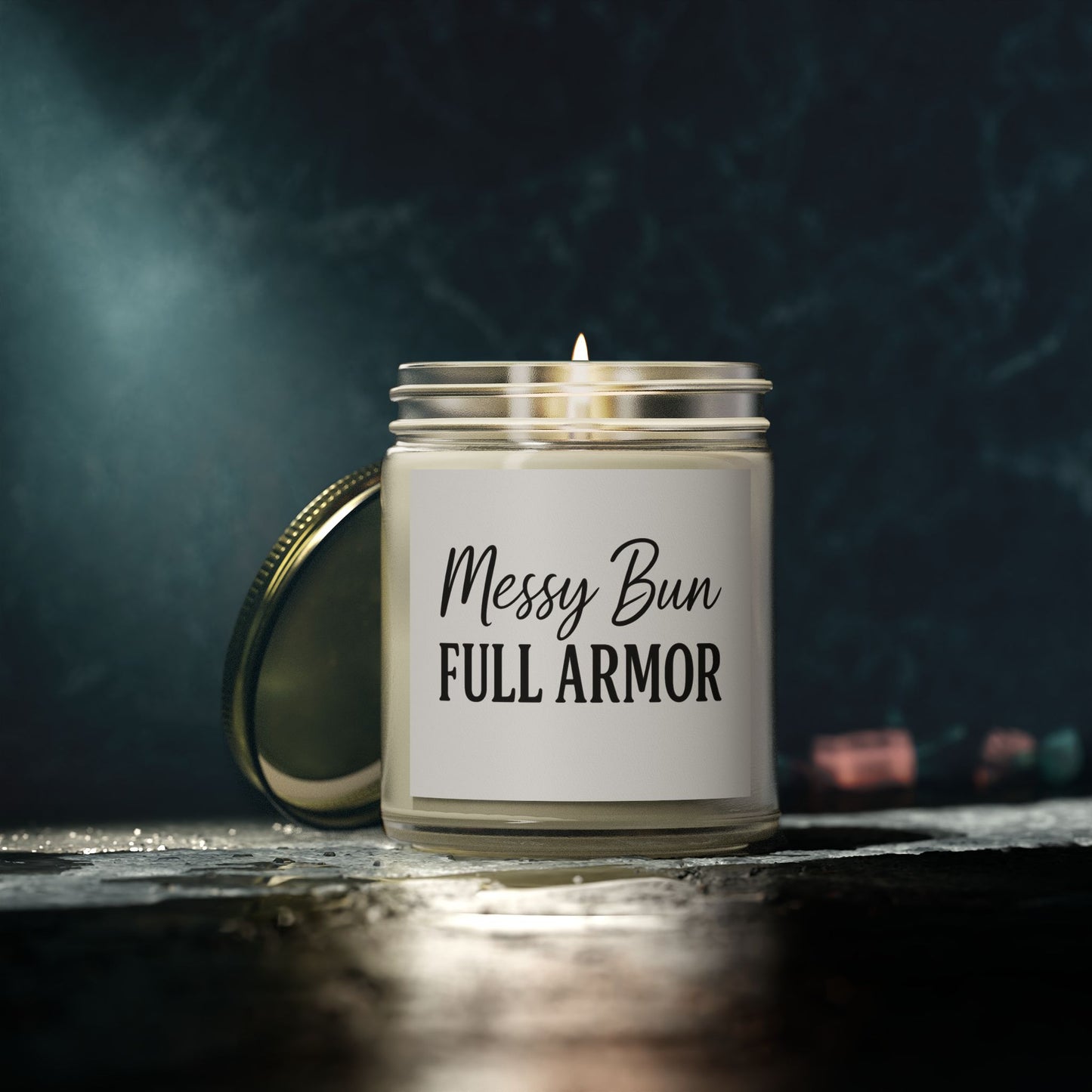 "Messy Bun. Full Armor." Scented Candle – Faith-Filled Aromatherapy for Fierce, God-Loving Women