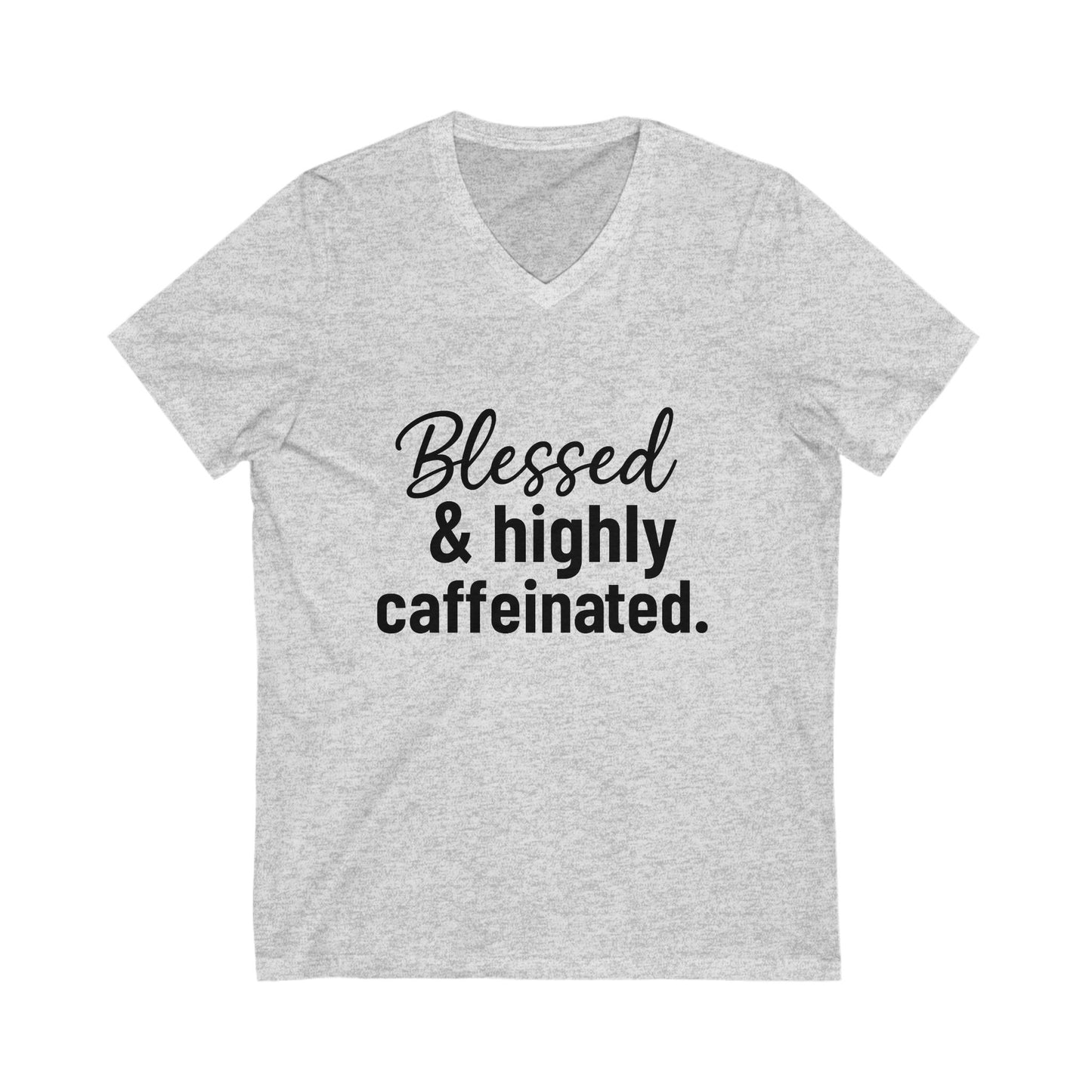 Blessed & Highly Caffeinated T-Shirt – Unisex Christian Coffee Lover Tee with Black Lettering