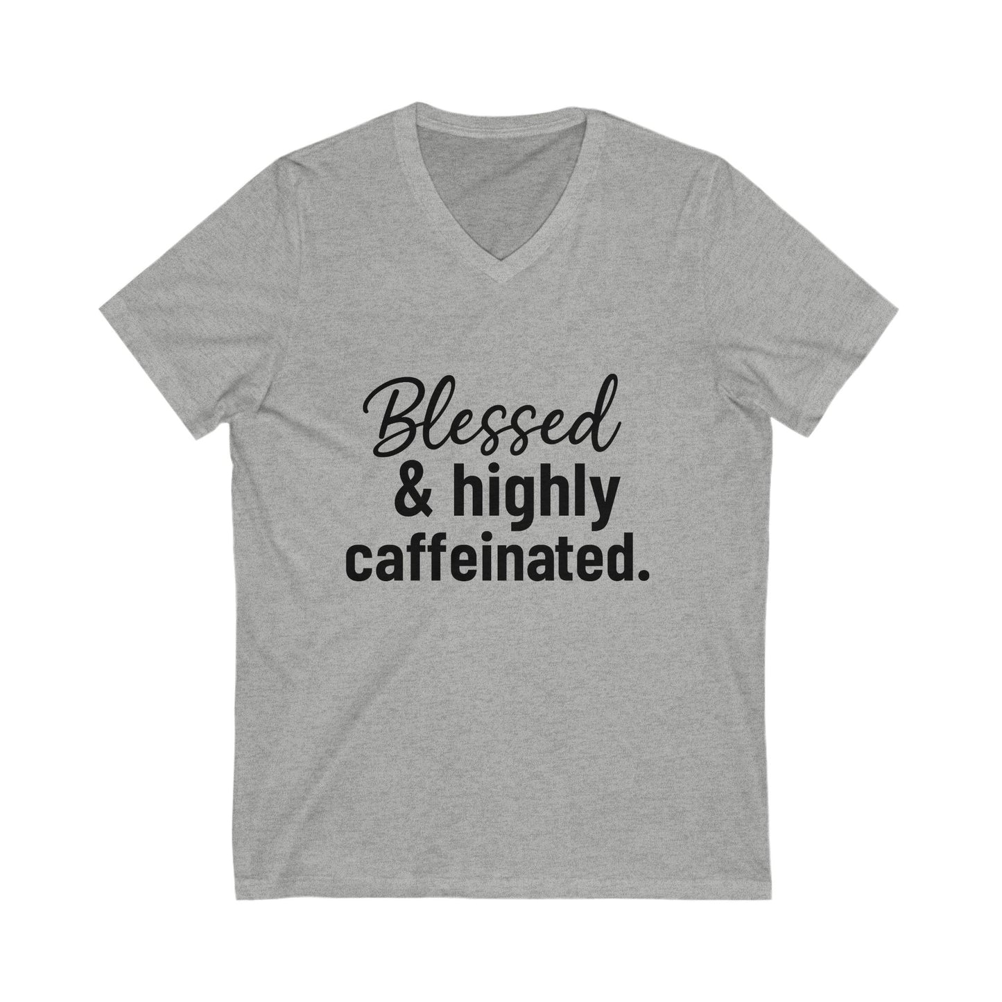 Blessed & Highly Caffeinated T-Shirt – Unisex Christian Coffee Lover Tee with Black Lettering