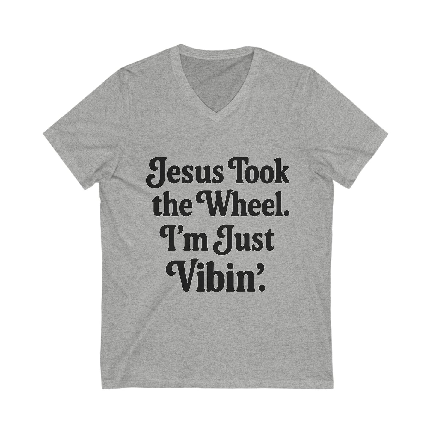 Jesus Took the Wheel V-Neck Tee, Faith Tee, Christian Apparel, Humor Shirt, Inspirational T-Shirt, Everyday Wear
