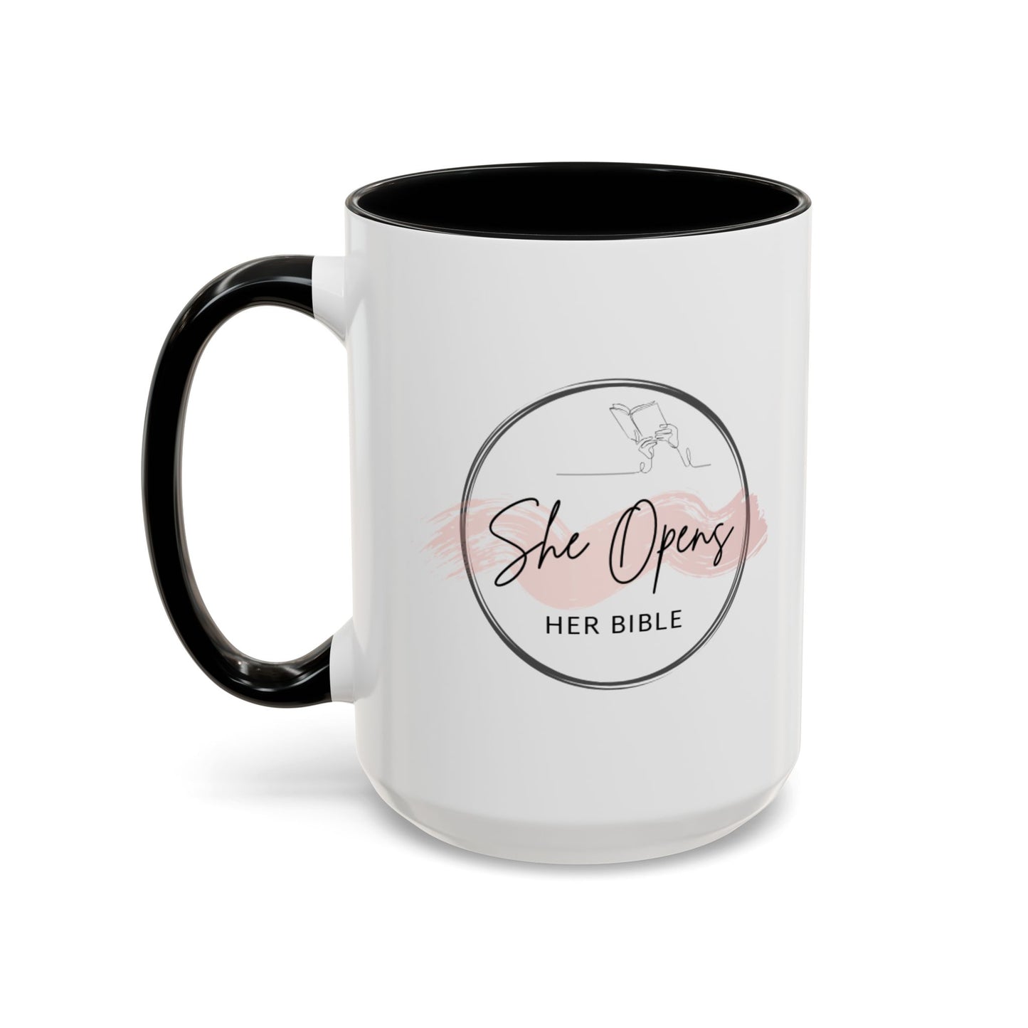 She Opens Her Bible™ Accent Coffee Mug – Faith-Inspired Ceramic Mug in 11oz & 15oz