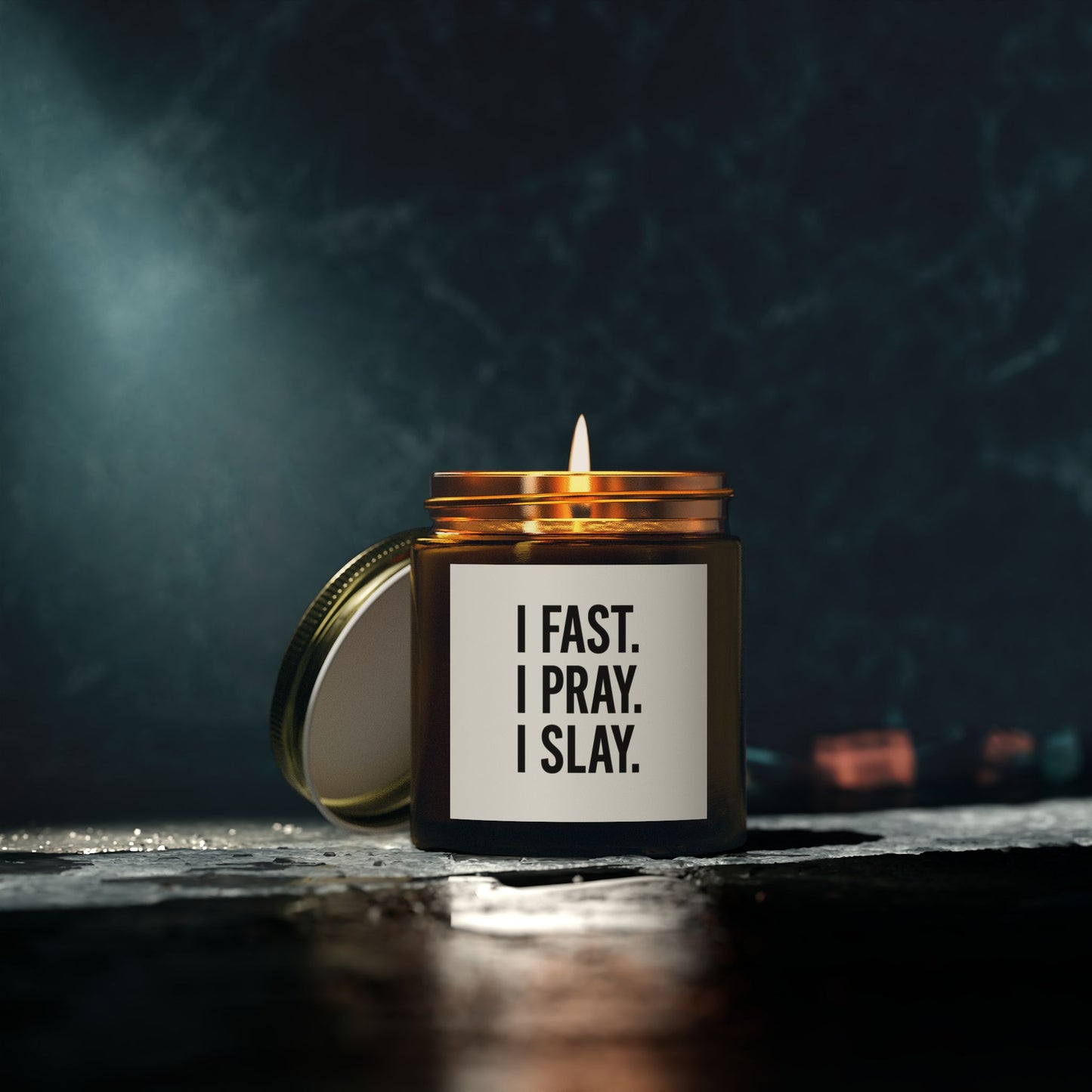 "I Fast. I Pray. I Slay." Scented Candle – 4oz Coconut Apricot Wax, Christian Empowerment Gift, Faith & Self-Care Home Decor