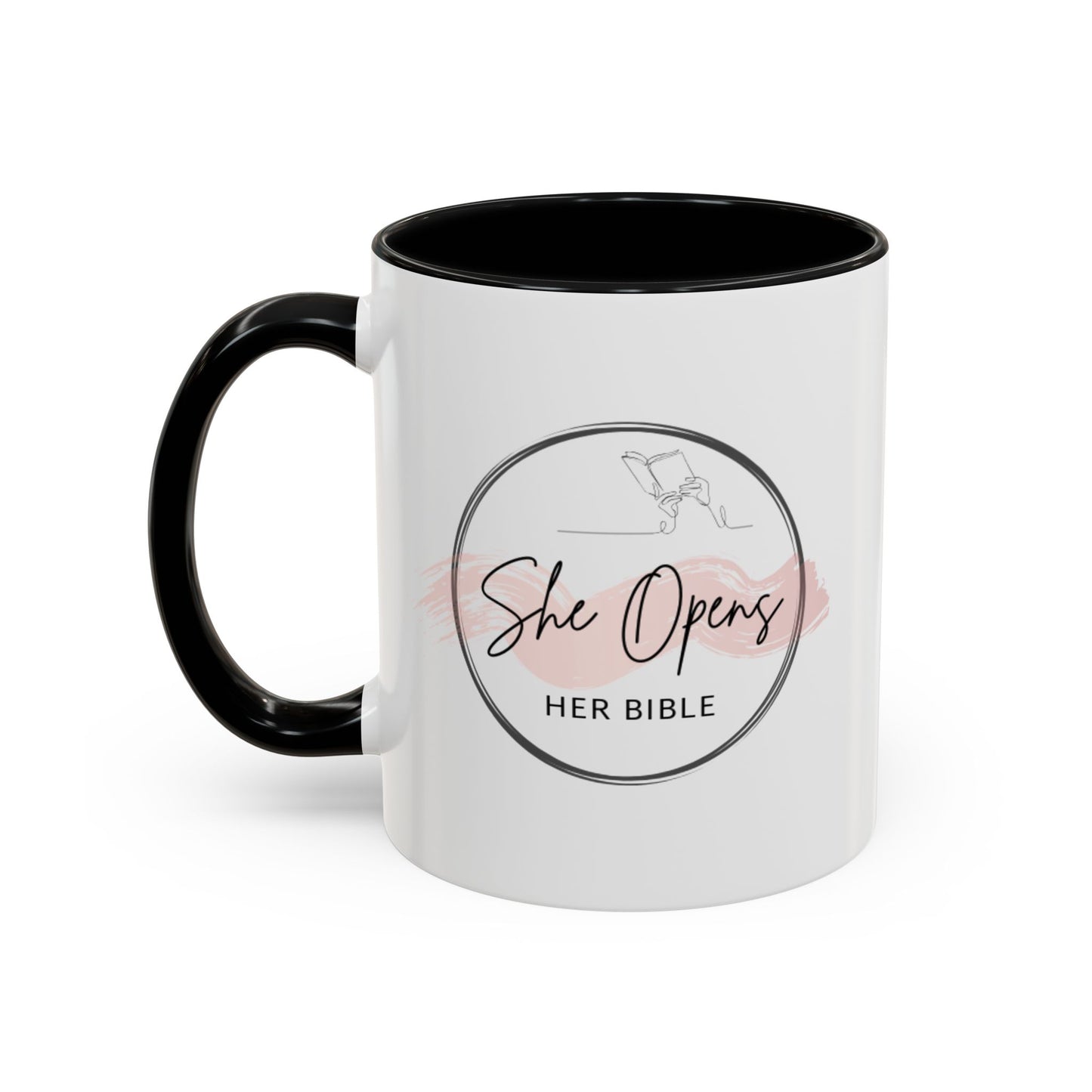 She Opens Her Bible™ Accent Coffee Mug – Faith-Inspired Ceramic Mug in 11oz & 15oz