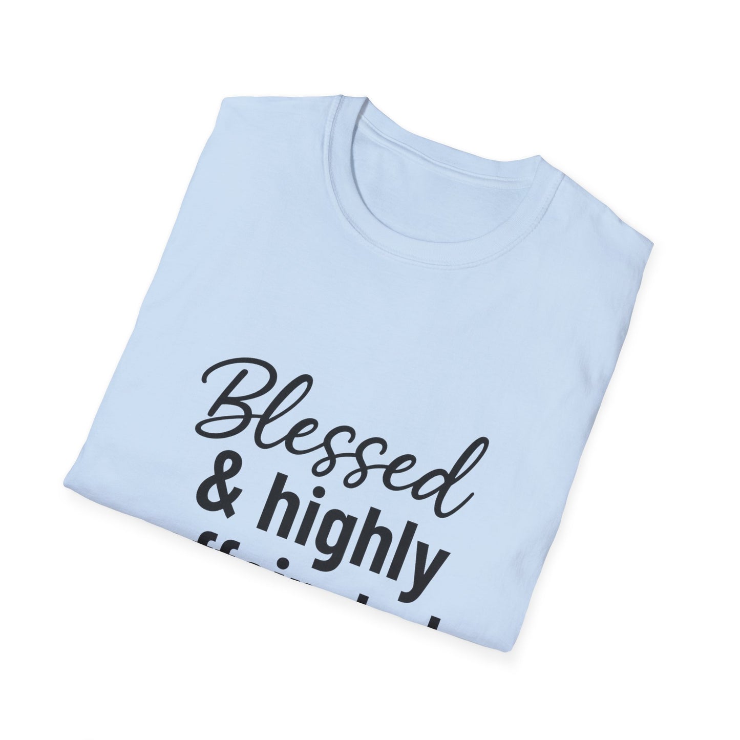 Blessed & Highly Caffeinated T-Shirt – Funny Christian Coffee Lover Tee with Black Lettering