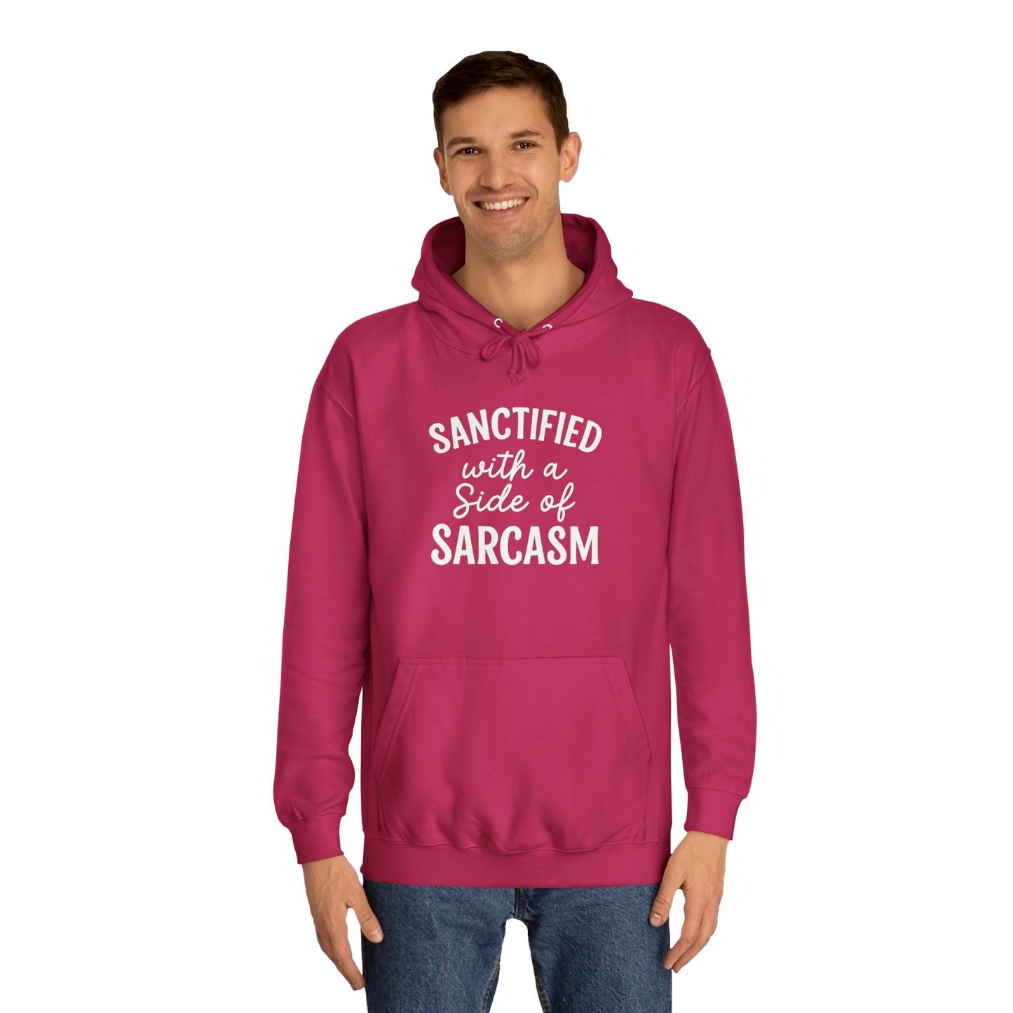 Sanctified with a Side of Sarcasm Hoodie – White Lettering | Funny Christian Hoodie for Sassy Believers & Cozy Faith Vibes