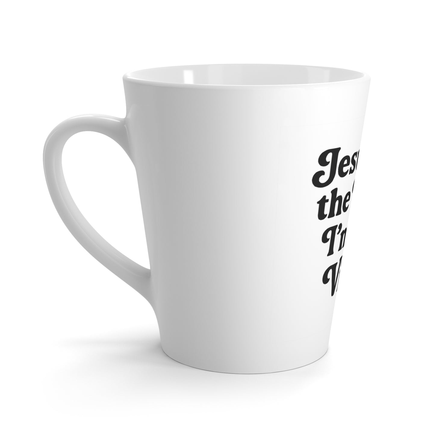 "Jesus Took the Wheel. I'm Just Vibin." Latte Mug – Funny Faith-Based Mug for Coffee Lovers & Spiritual Chill Vibes