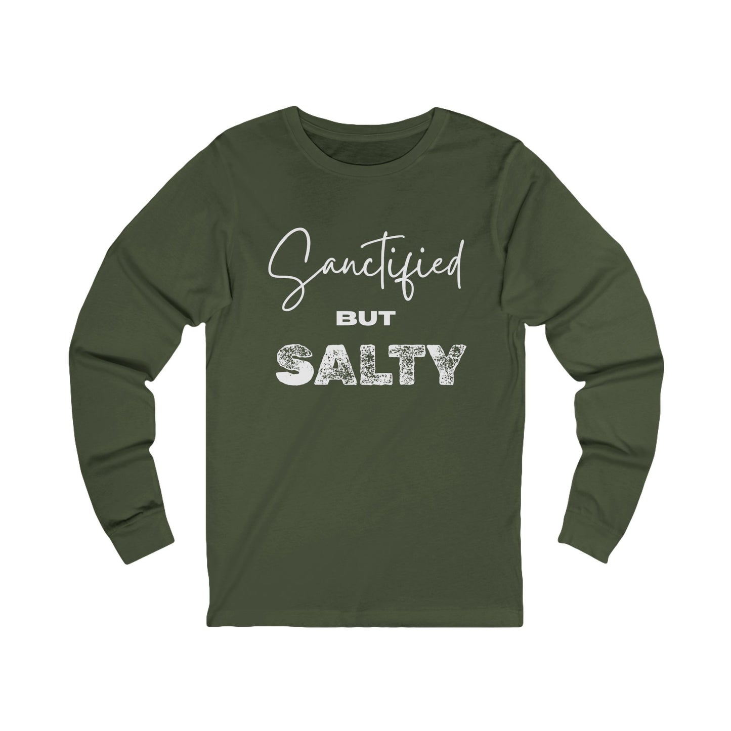 Sanctified But Salty Long Sleeve Tee, Unisex Jersey Tee, Faith-Based Apparel, Humorous Shirt, Casual Wear, Gifts for Friends