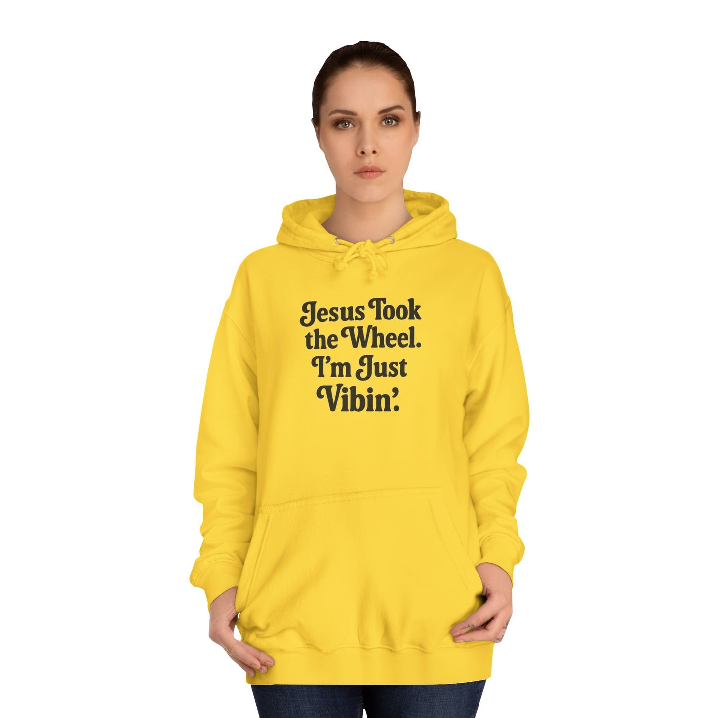 "Jesus Took the Wheel. I'm Just Vibin." Unisex Hoodie – Cozy Christian Sweatshirt for Faith-Filled Chill & Everyday Comfort