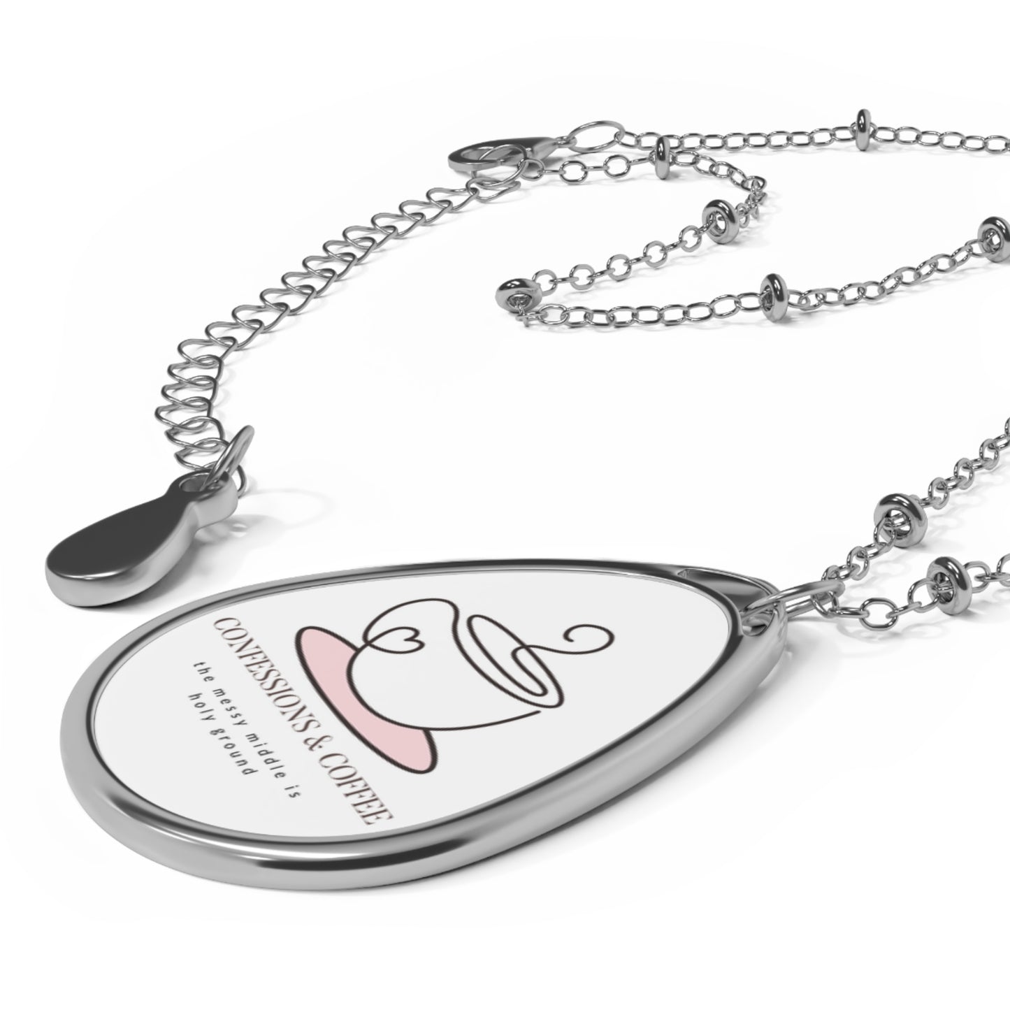 Faith-Inspired Oval Necklace – Confessions & Coffee Minimalist Pendant | Christian Gift for Women & Coffee Lovers