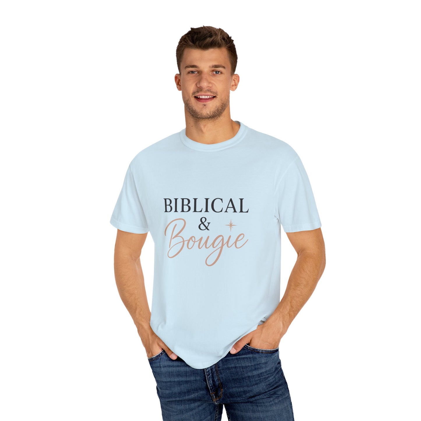 "Biblical & Bougie" Unisex T-Shirt – Black Lettering Faith-Based Tee for Stylish Christian Queens