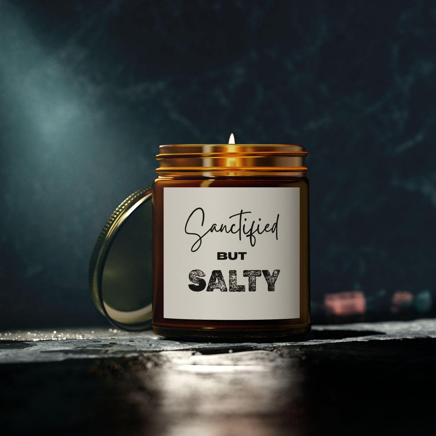 "Sanctified but Salty" Scented Candle – 4oz Coconut Apricot Wax, Funny Christian Gift, Faith-Based Home Decor with Attitude