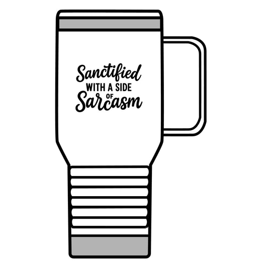 Sanctified with a Side of Sarcasm Travel Mug – 20oz Stainless Steel Christian Tumbler with Black Lettering, Funny Faith-Based Gift for Coffee Lovers