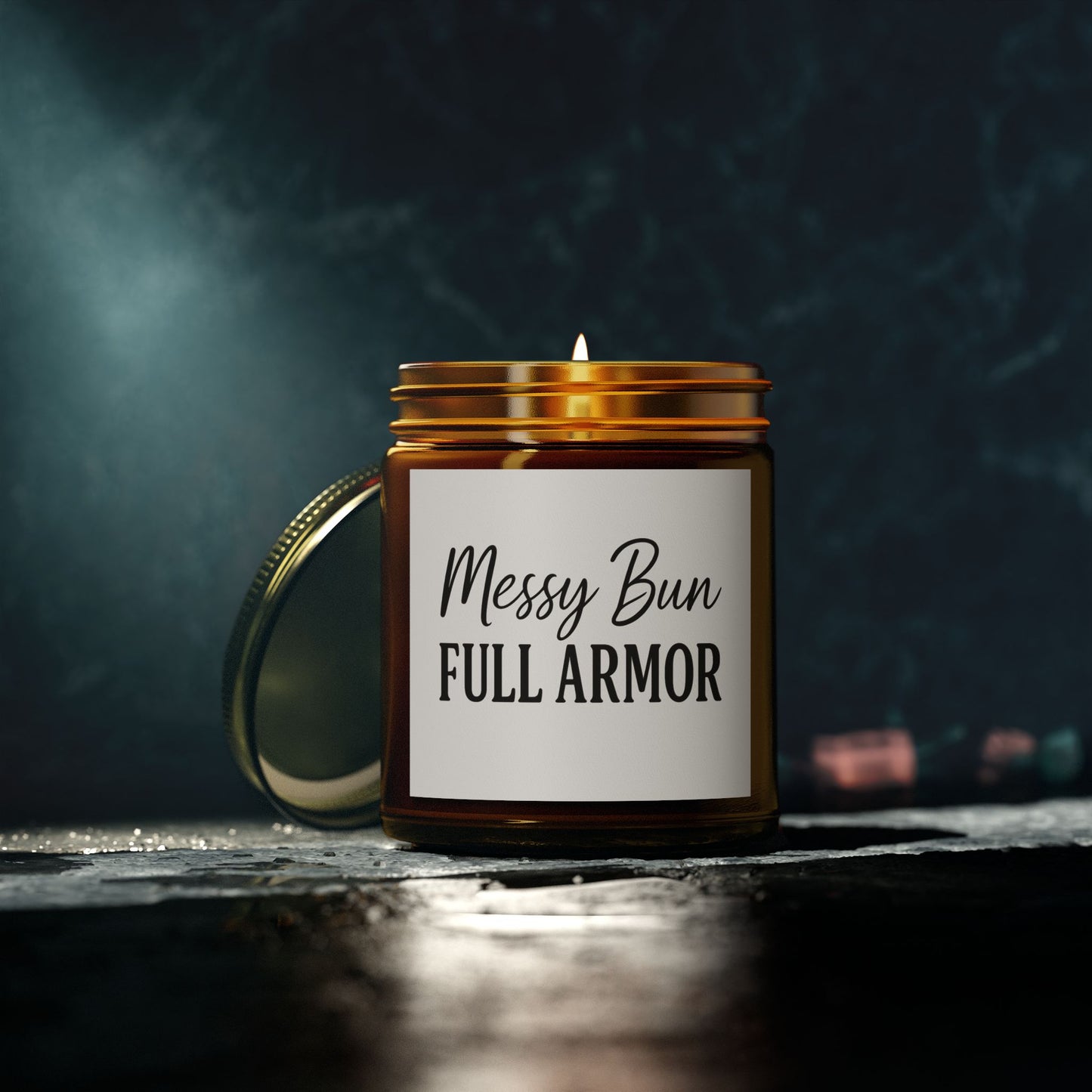 "Messy Bun. Full Armor." Scented Candle – Faith-Filled Aromatherapy for Fierce, God-Loving Women
