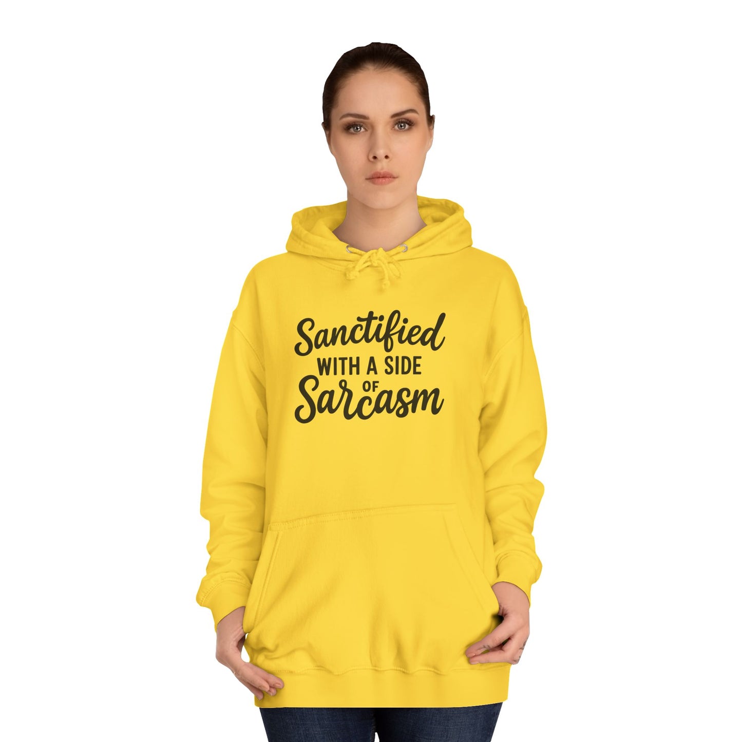 Sanctified with a Side of Sarcasm Hoodie – Black Lettering | Funny Christian Pullover for Sassy Saints & Everyday Wear