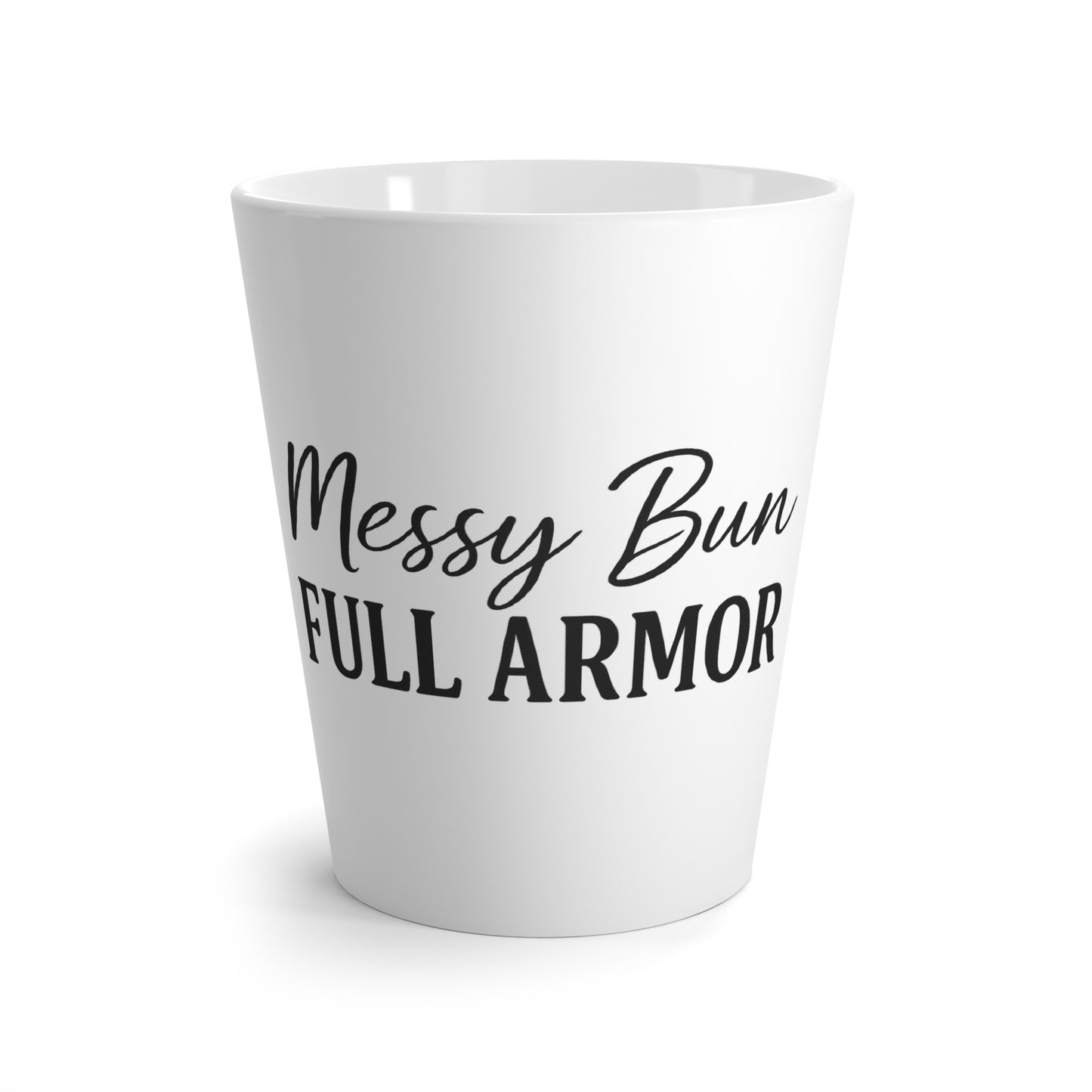 "Messy Bun. Full Armor." Latte Mug – Faith-Fueled Mug for Prayer Warriors & Caffeine Queens
