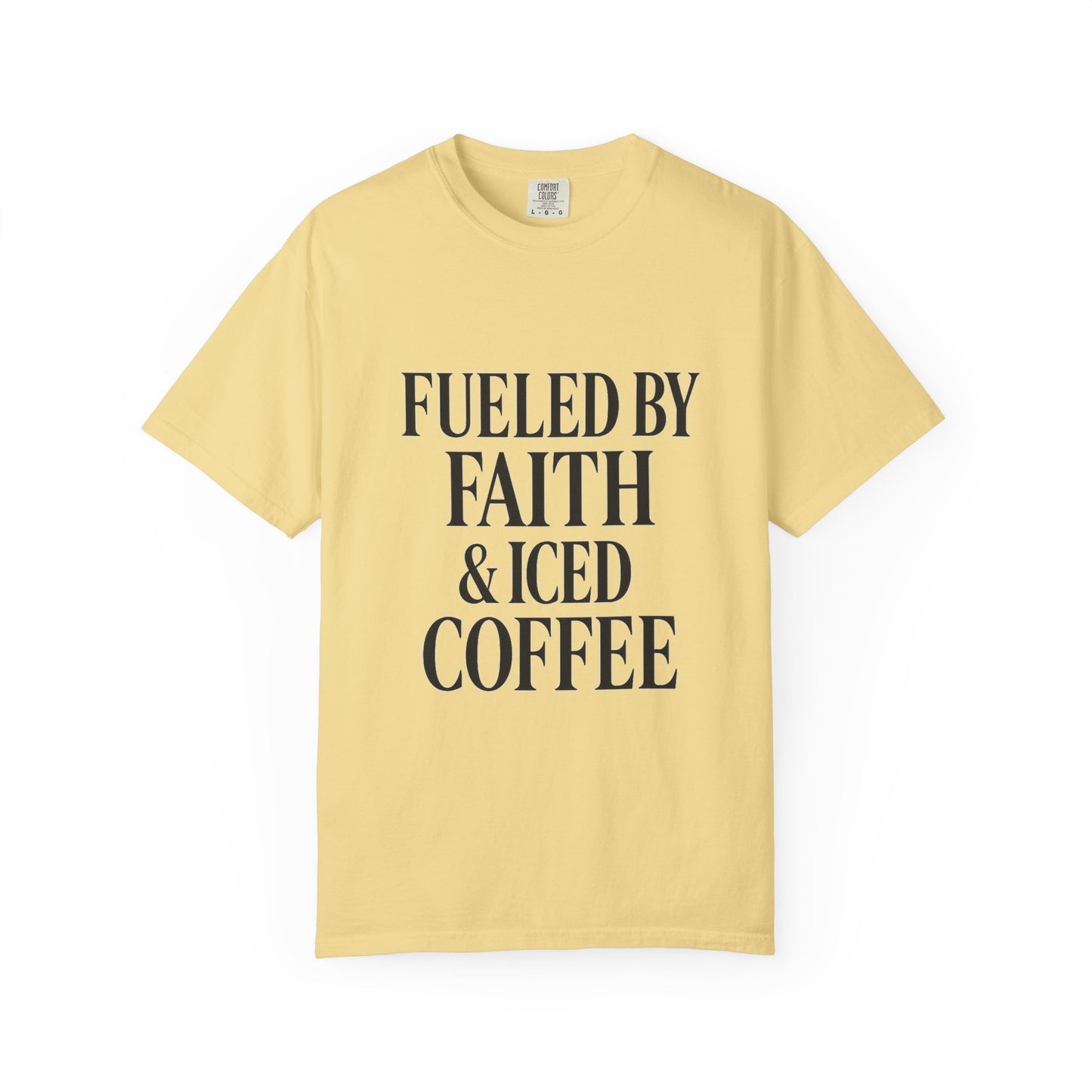 I Run on Faith & Iced Coffee Tee – Round‑Neck Unisex Shirt • Caffeine + Conviction