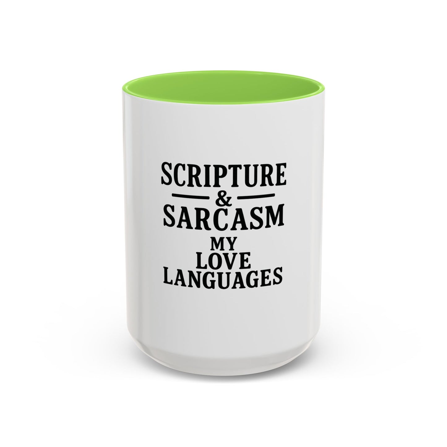 Scripture & Sarcasm. My Love Languages™ Coffee Mug – Funny Christian Gift for Women, Friends & Bible Study