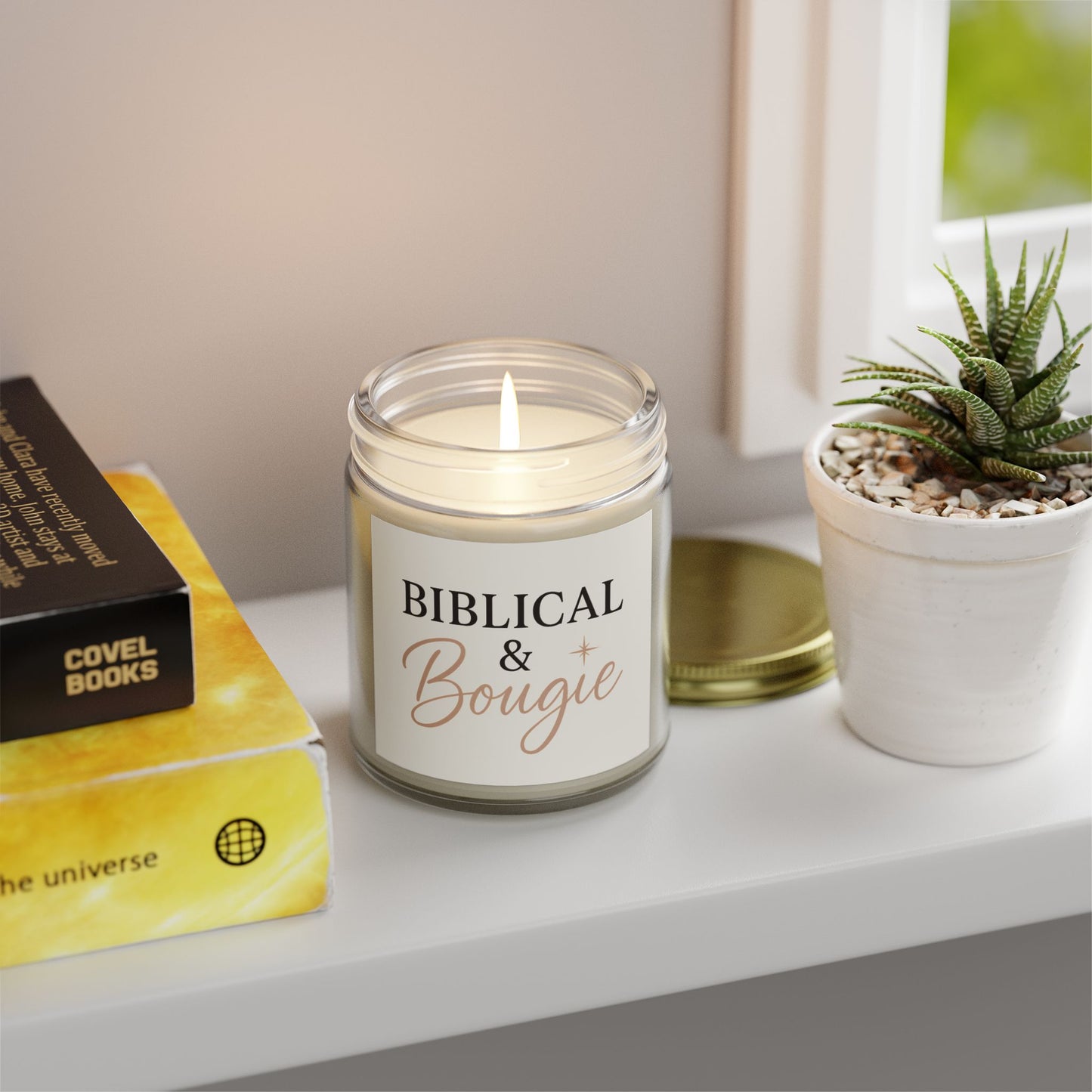 "Biblical & Bougie" Scented Candle – Luxe Faith-Inspired Home Decor with Black Lettering