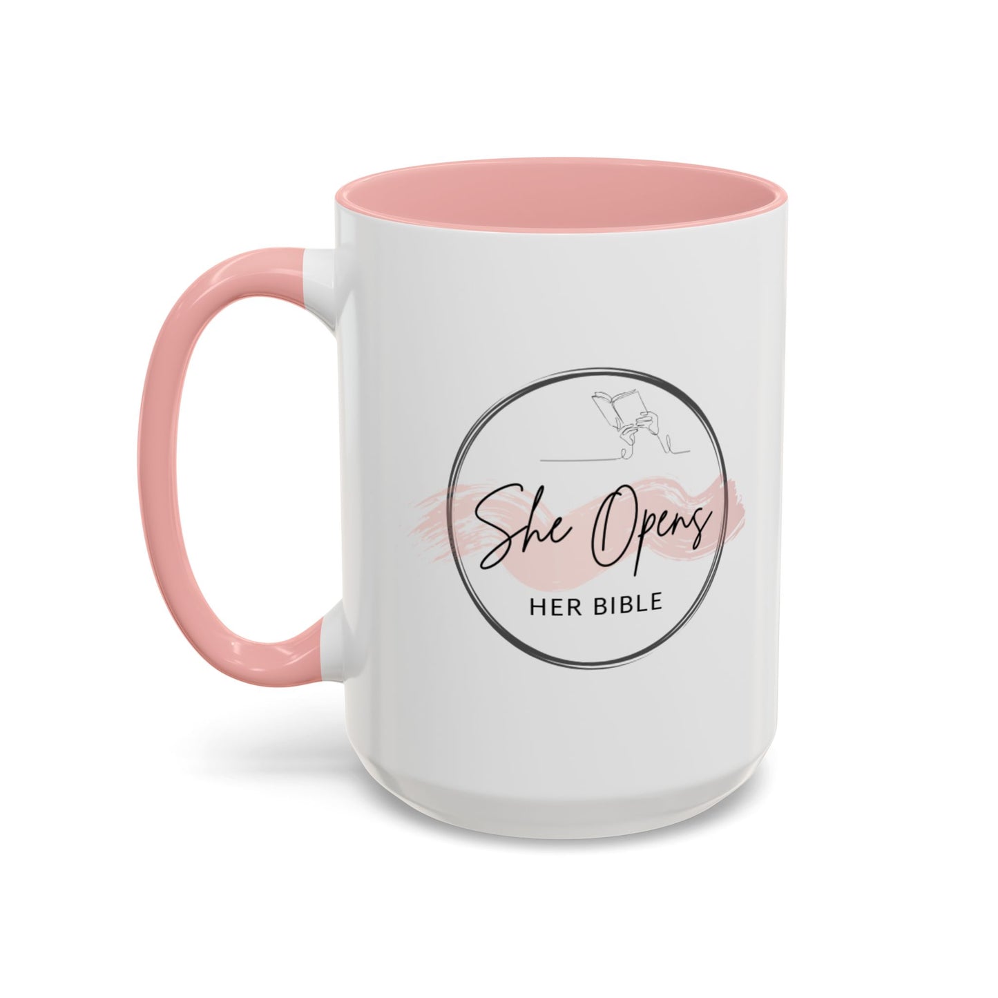 She Opens Her Bible™ Accent Coffee Mug – Faith-Inspired Ceramic Mug in 11oz & 15oz