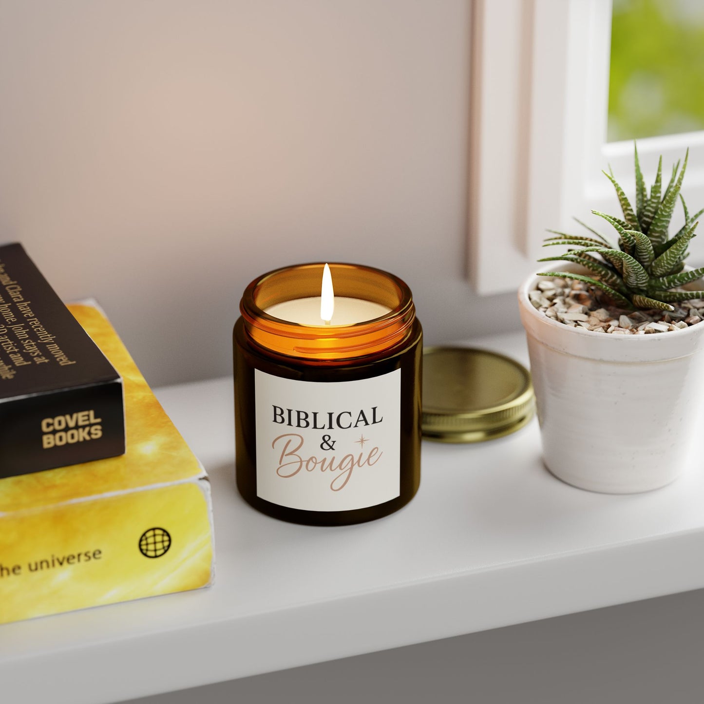 "Biblical & Bougie" Scented Candle – Luxe Faith-Inspired Home Decor with Black Lettering
