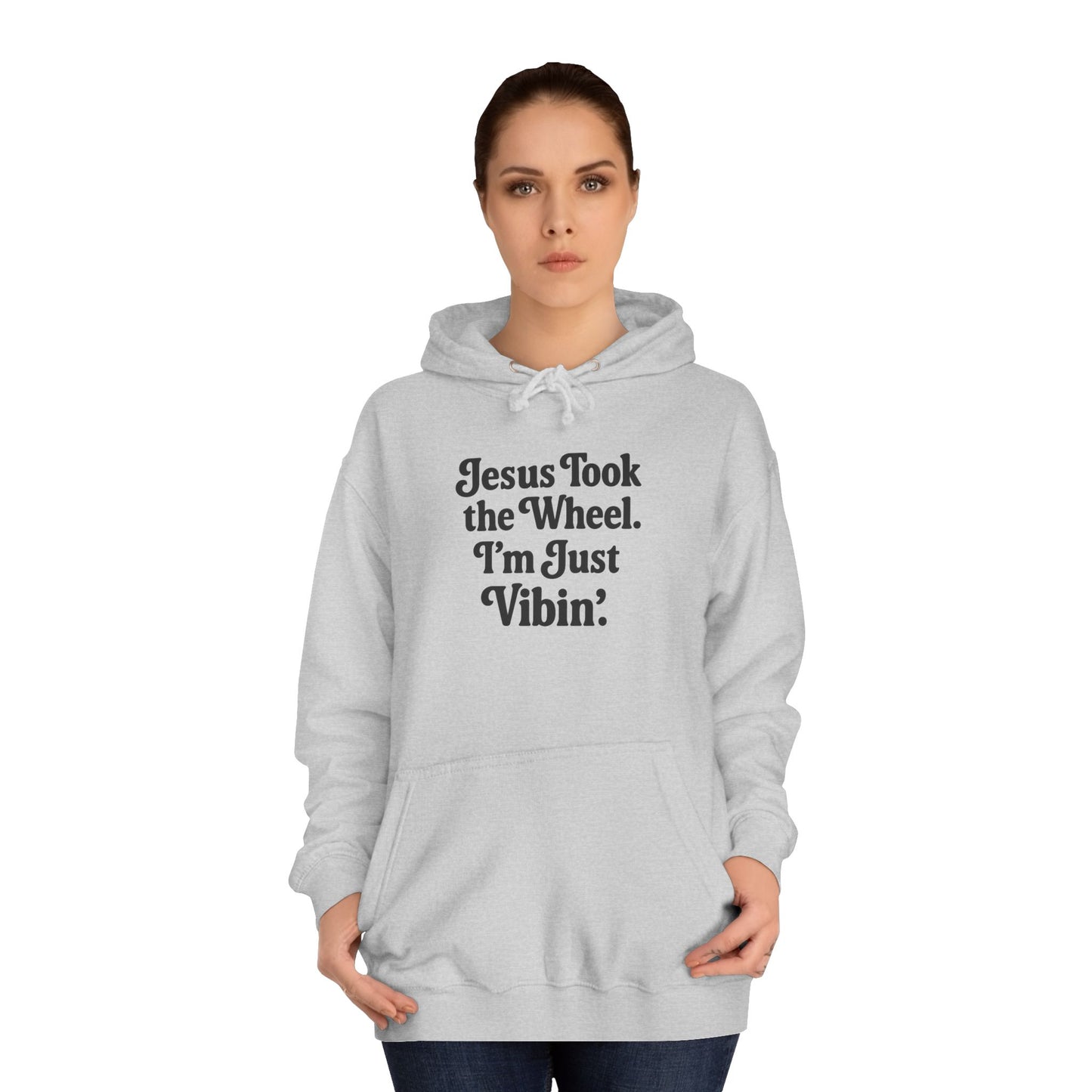 "Jesus Took the Wheel. I'm Just Vibin." Unisex Hoodie – Cozy Christian Sweatshirt for Faith-Filled Chill & Everyday Comfort