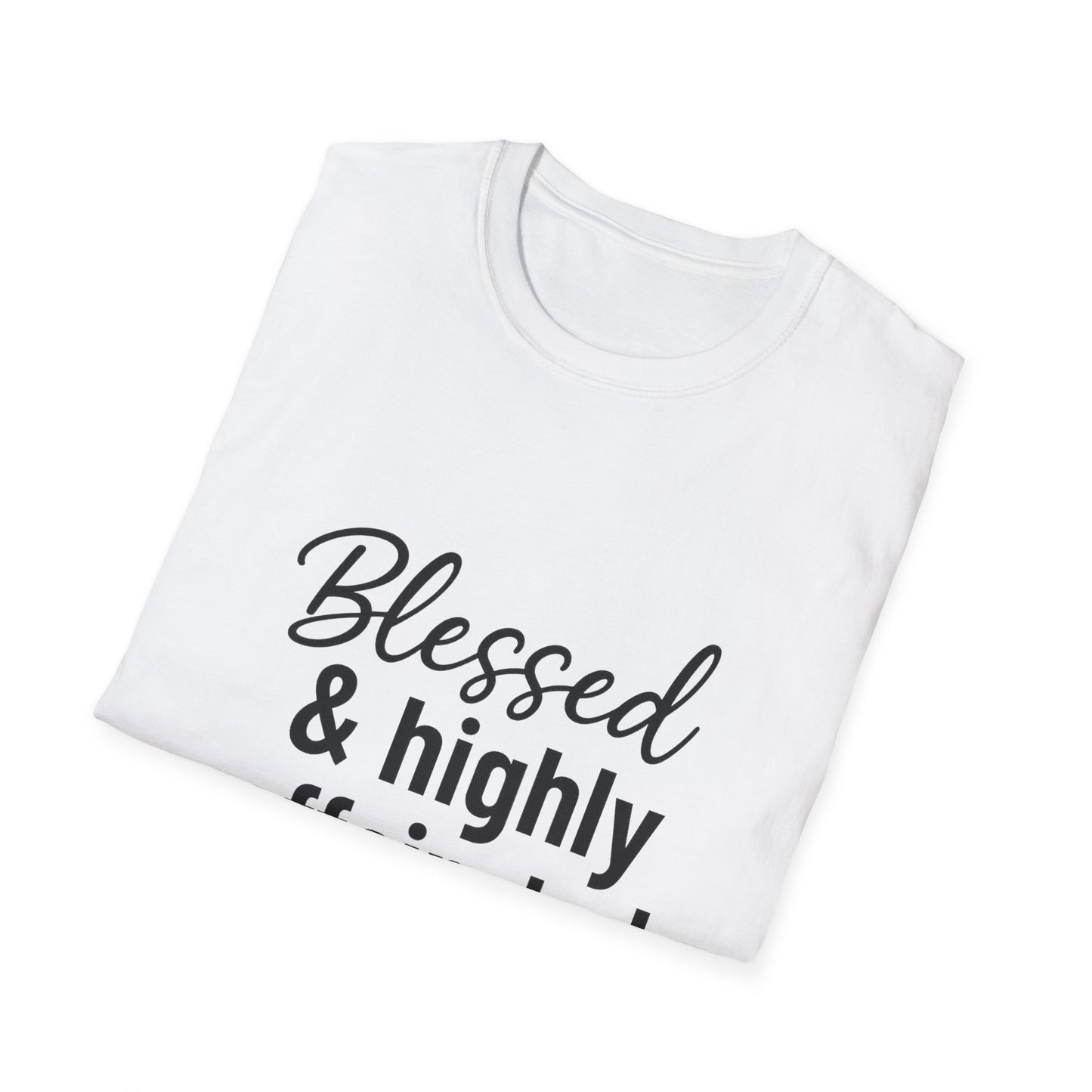 Blessed & Highly Caffeinated T-Shirt – Funny Christian Coffee Lover Tee with Black Lettering