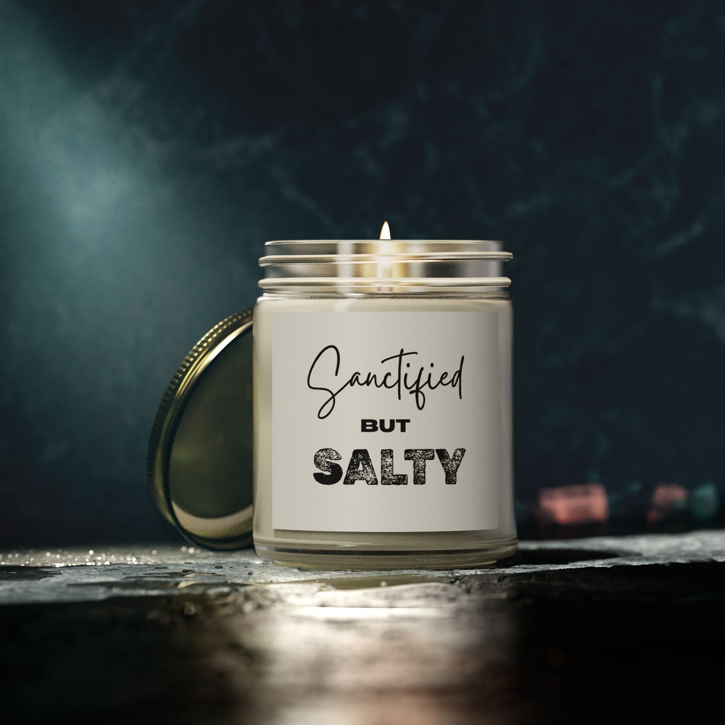 "Sanctified but Salty" Scented Candle – 4oz Coconut Apricot Wax, Funny Christian Gift, Faith-Based Home Decor with Attitude