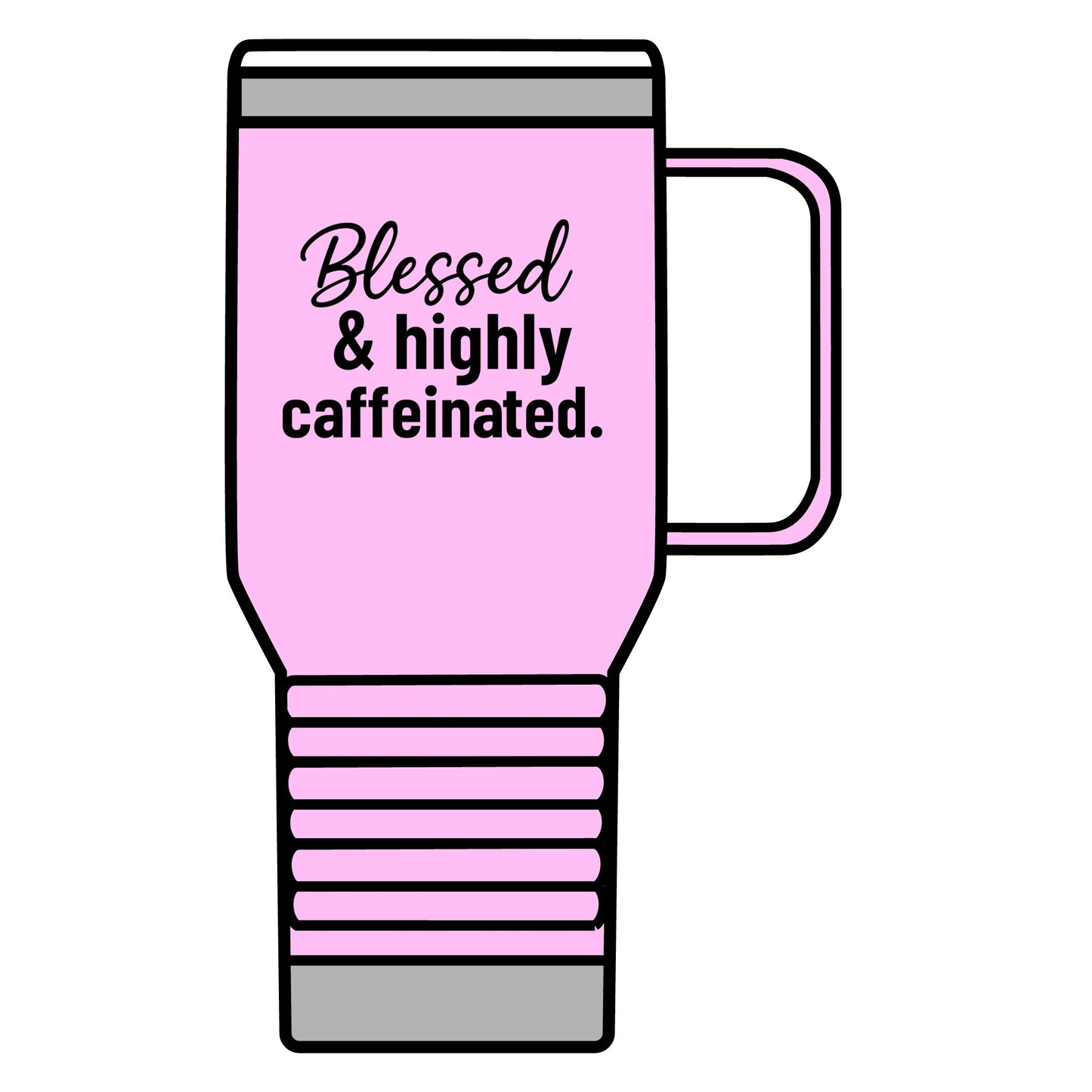 Blessed & Highly Caffeinated Travel Mug – 20oz Stainless Steel Faith Tumbler with Black Lettering, Christian Coffee Lover Gift, On-the-Go Encouragement